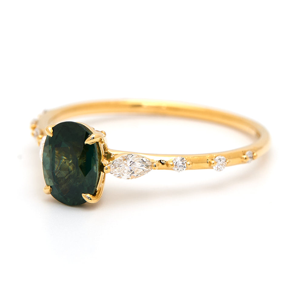 18K Gold Australian Green Sapphire Diamond Ring 1.08 ct CC0017 - FABER JEWELS