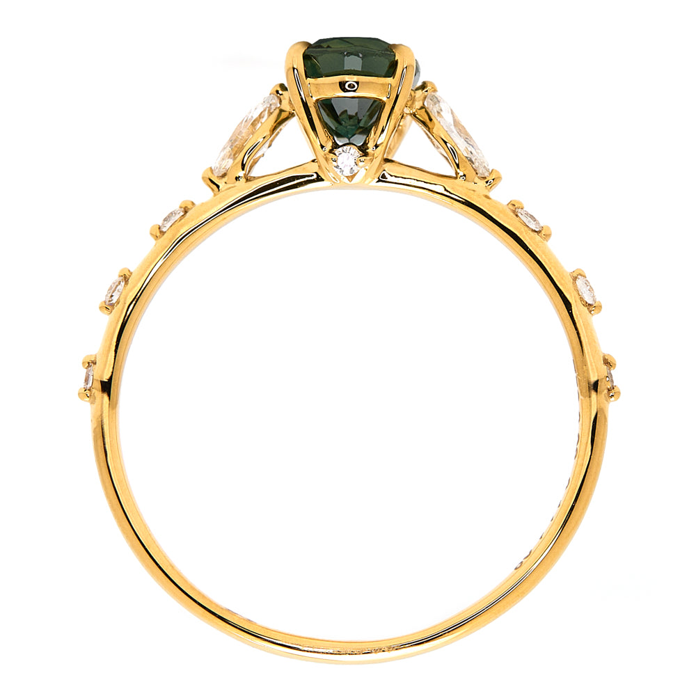 18K Gold Australian Green Sapphire Diamond Ring 1.08 ct CC0017 - FABER JEWELS