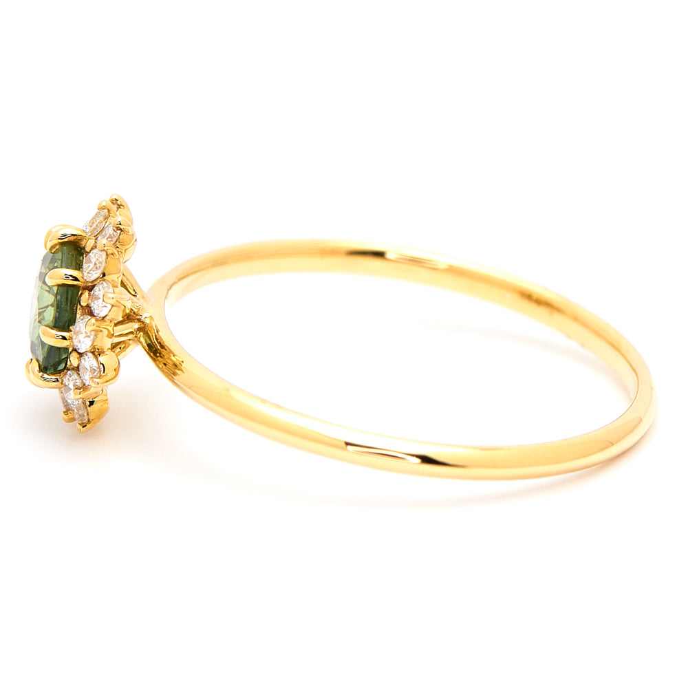 18K Gold Australian Green Sapphire Diamond Ring 0.68 ct CC0018 - FABER JEWELS