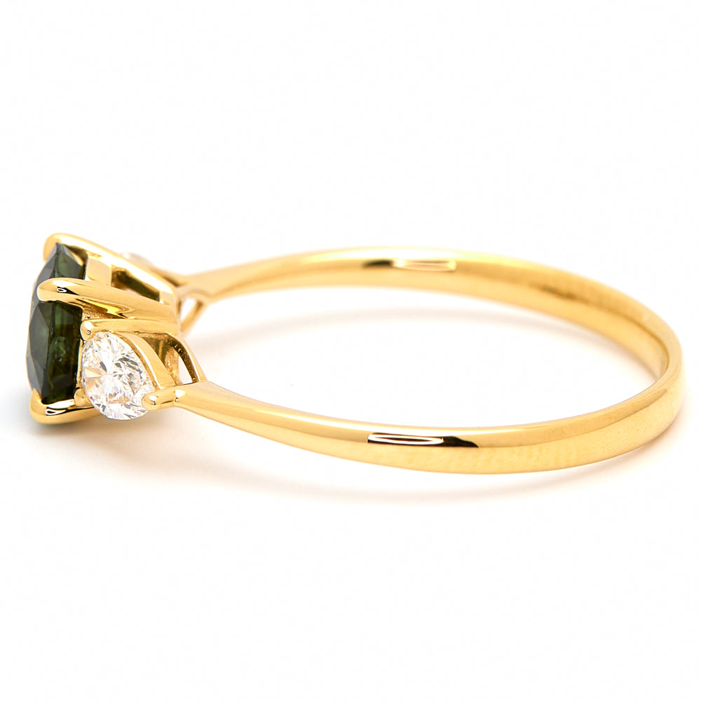 18K Gold Australian Green Sapphire Diamond Ring 1.04 ct CC0037 - FABER JEWELS