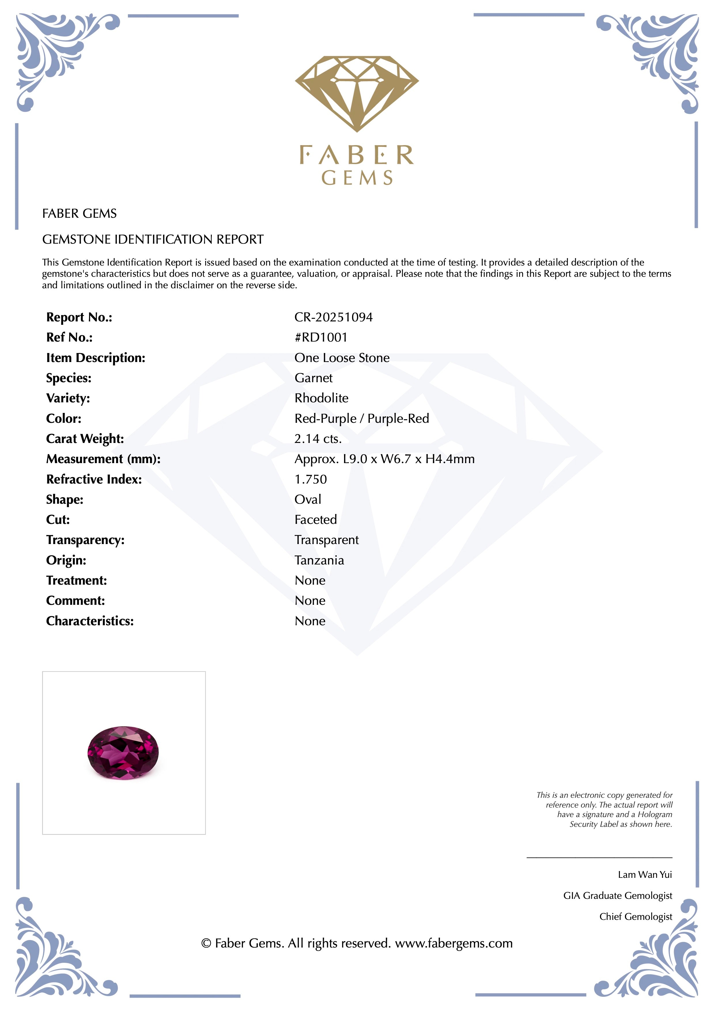 2.14ct. Rare Tanzanian Rhodolite #RD1001 - FABER JEWELS