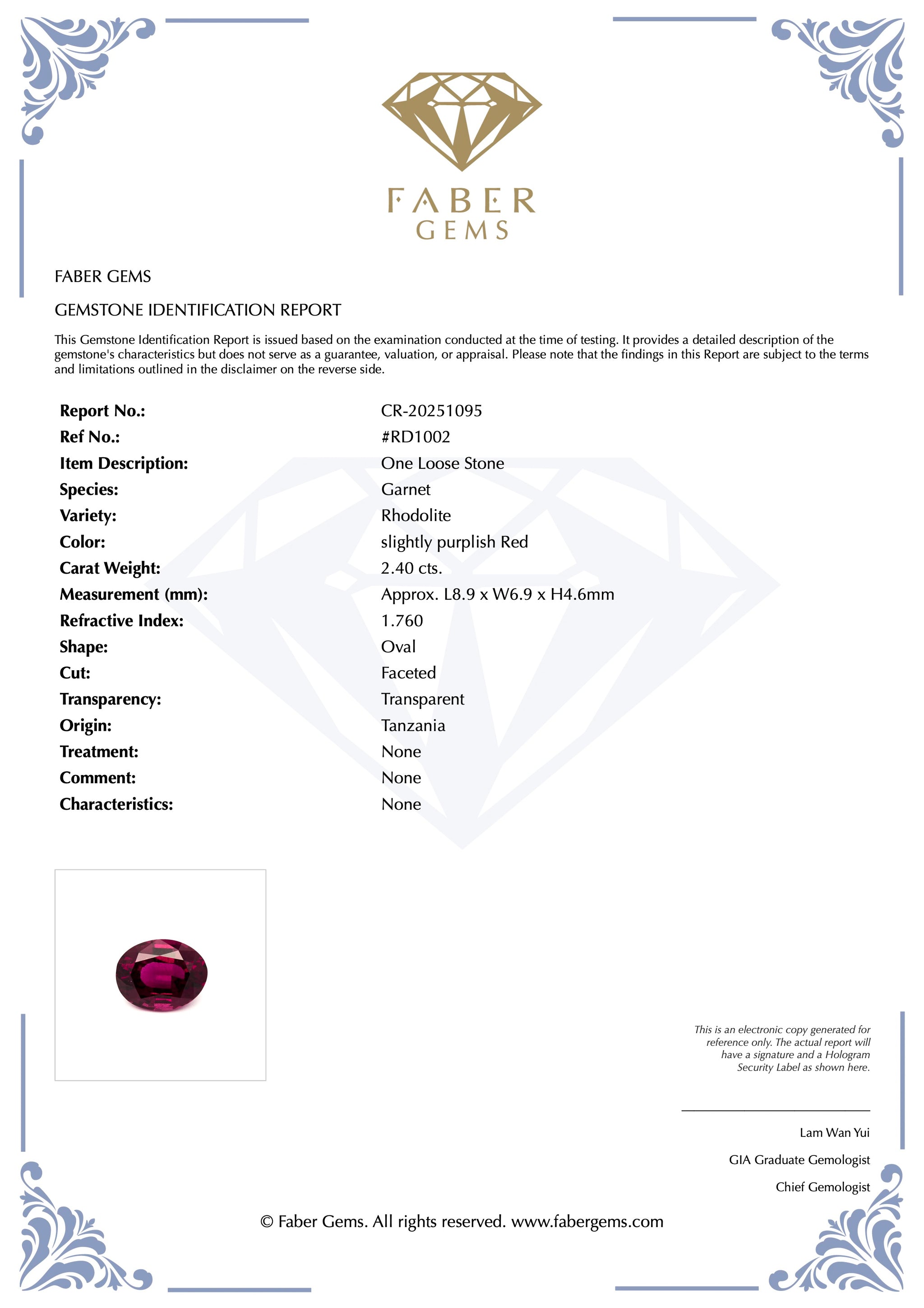 2.4ct. Rare Tanzanian Rhodolite #RD1002 - FABER JEWELS