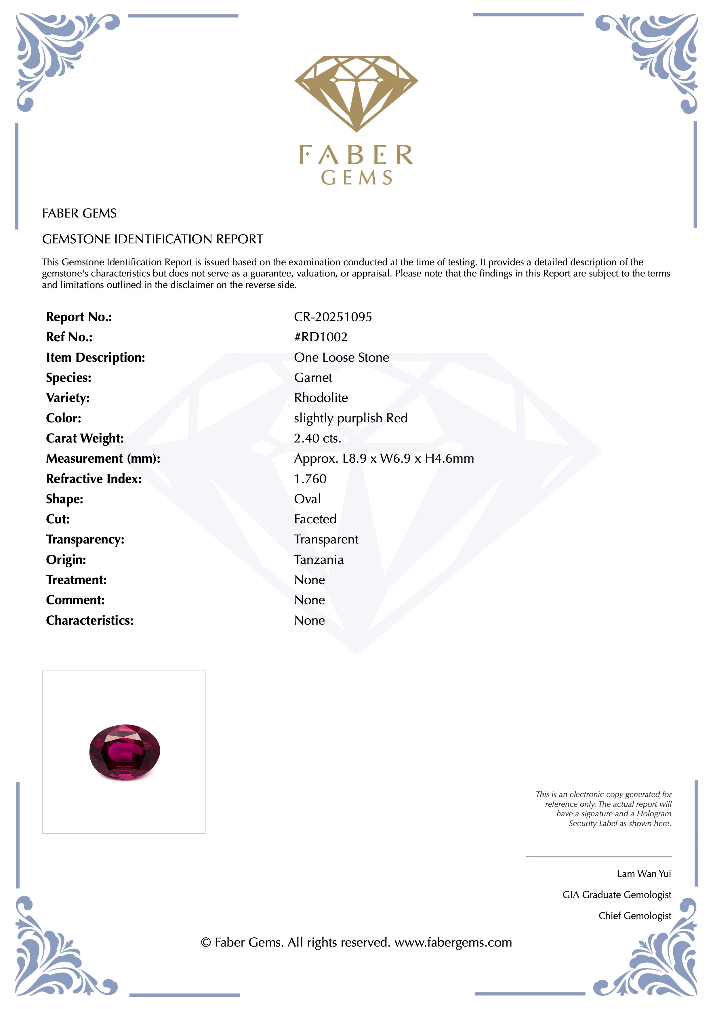 2.4ct. Rare Tanzanian Rhodolite #RD1002 - FABER JEWELS