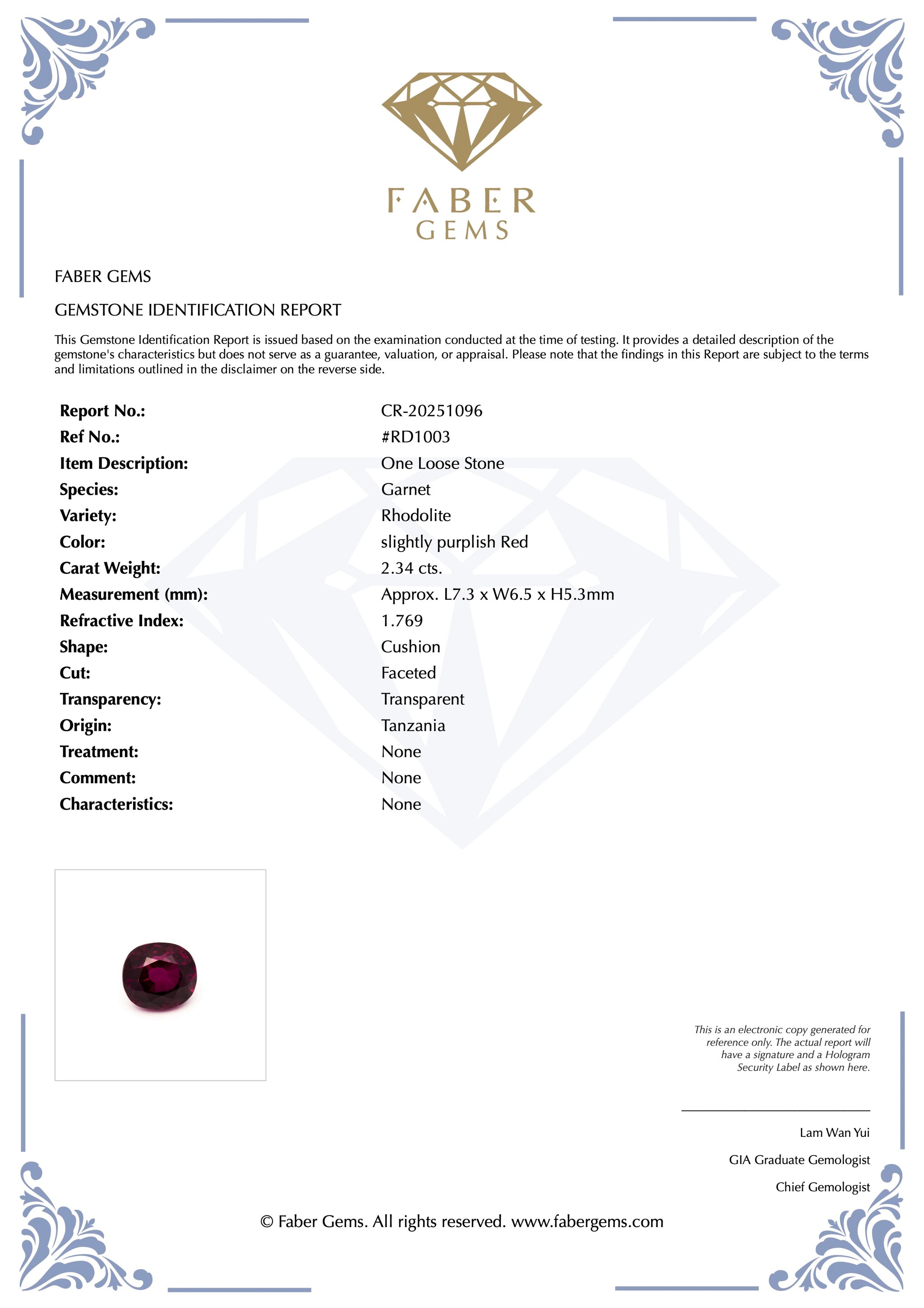 2.34ct. Rare Tanzanian Rhodolite #RD1003 - FABER JEWELS