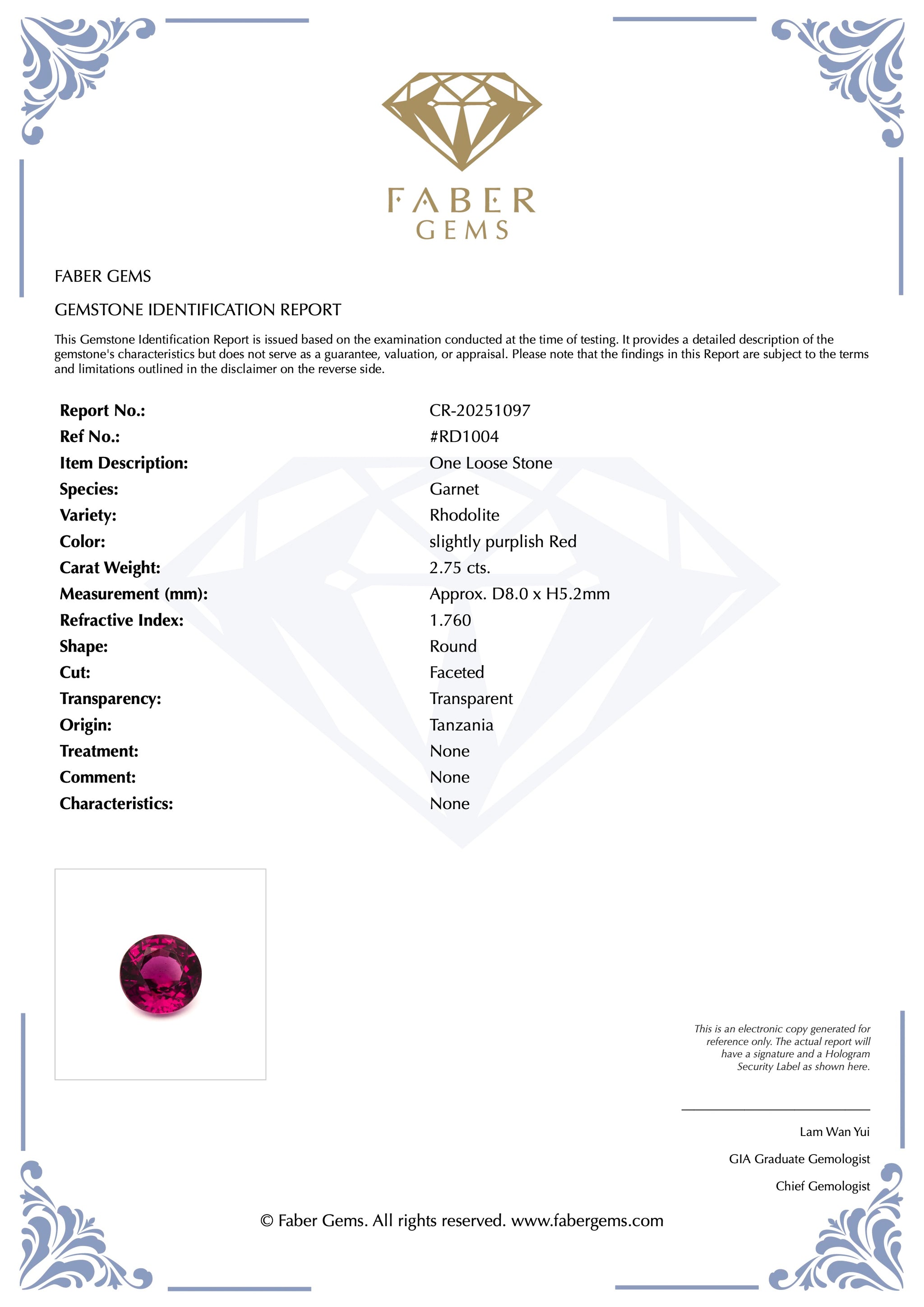 2.75ct. Rare Tanzanian Rhodolite #RD1004 - FABER JEWELS