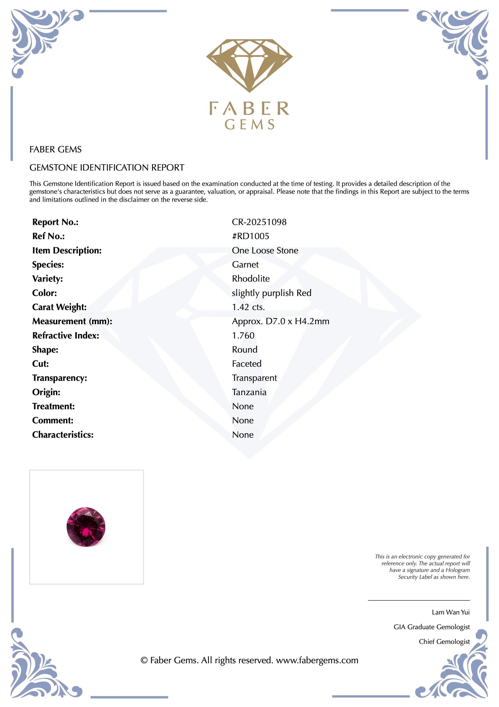 1.42ct. Rare Tanzanian Rhodolite #RD1005 - FABER JEWELS