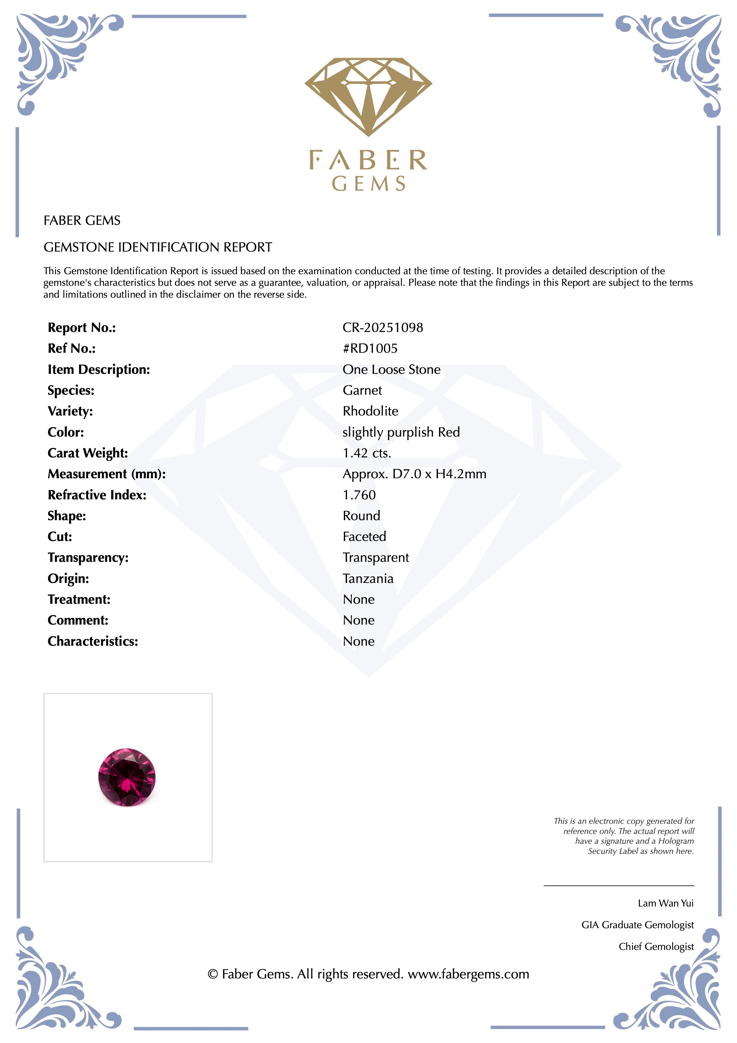 1.42ct. Rare Tanzanian Rhodolite #RD1005 - FABER JEWELS