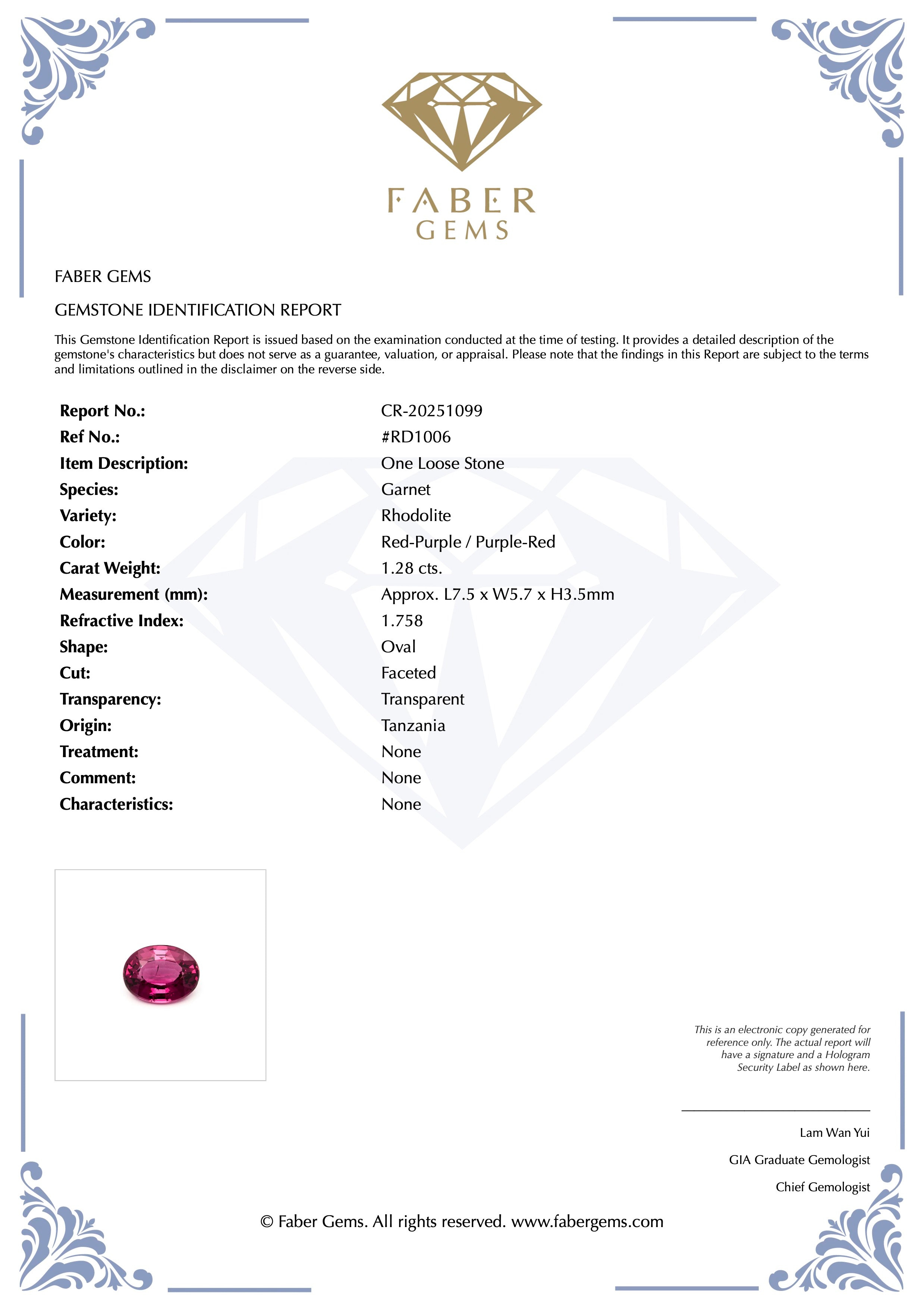 1.28ct. Rare Tanzanian Rhodolite #RD1006 - FABER JEWELS
