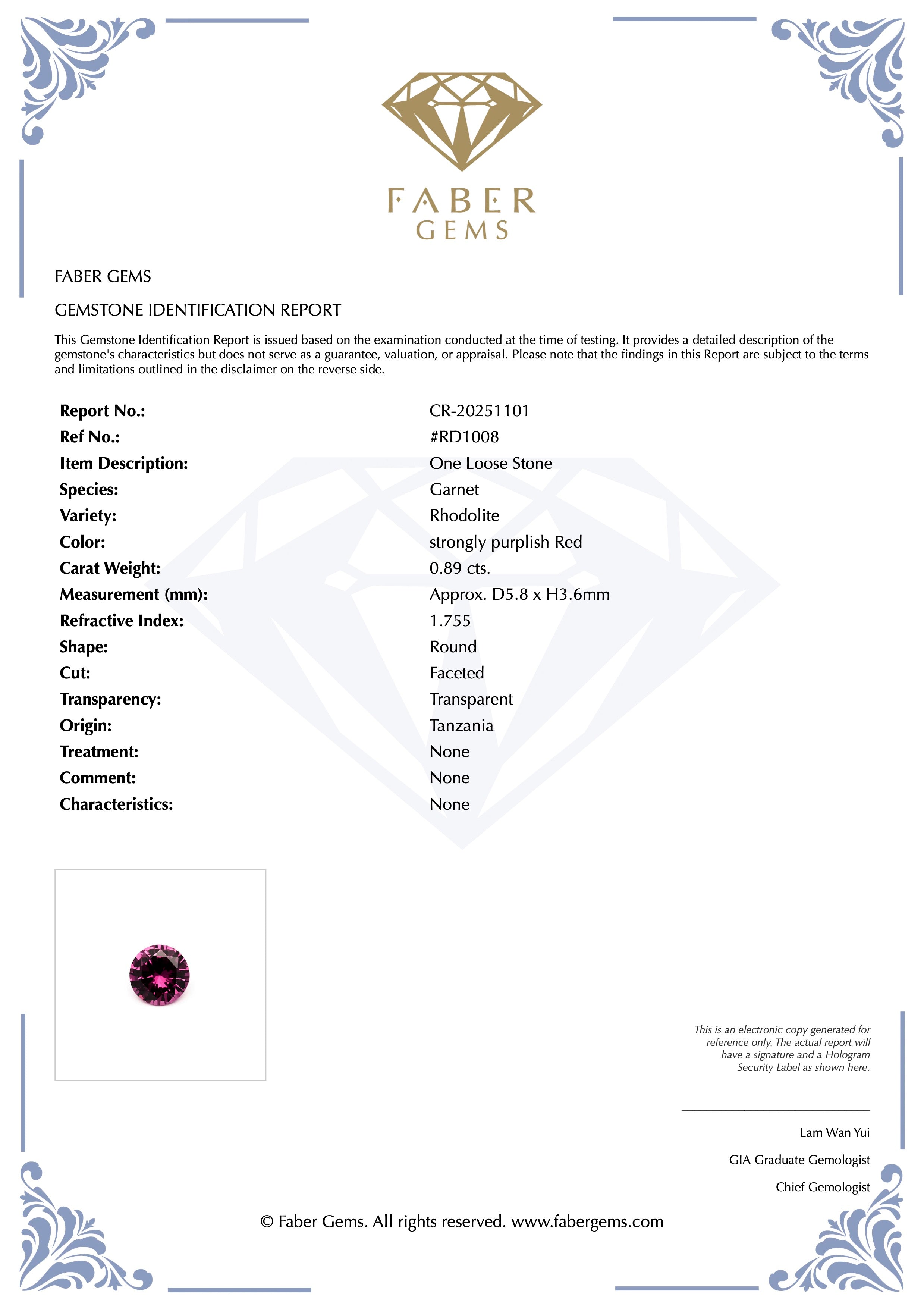 0.89ct. Rare Tanzanian Rhodolite #RD1008 - FABER JEWELS