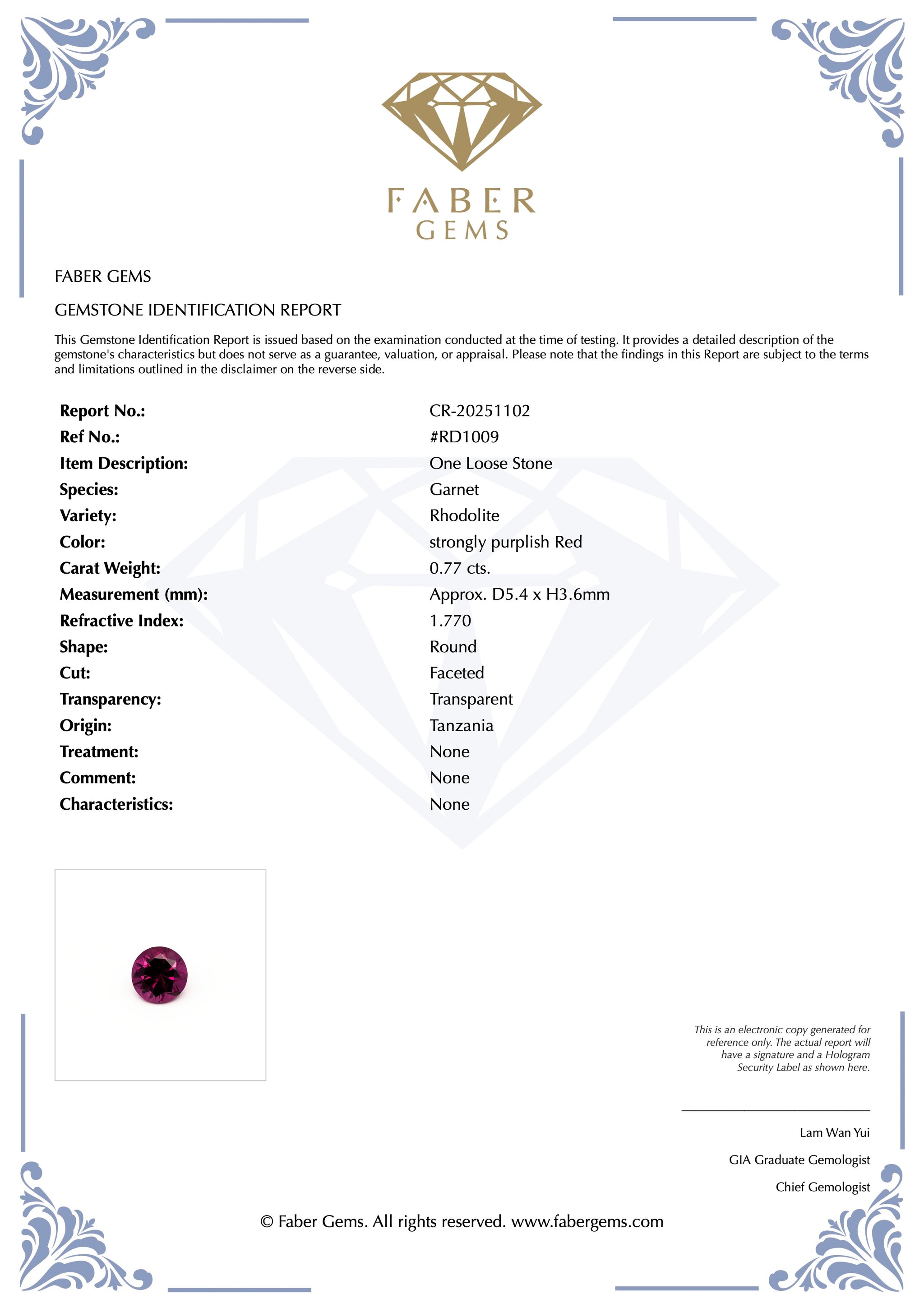 0.77ct. Rare Tanzanian Rhodolite #RD1009 - FABER JEWELS