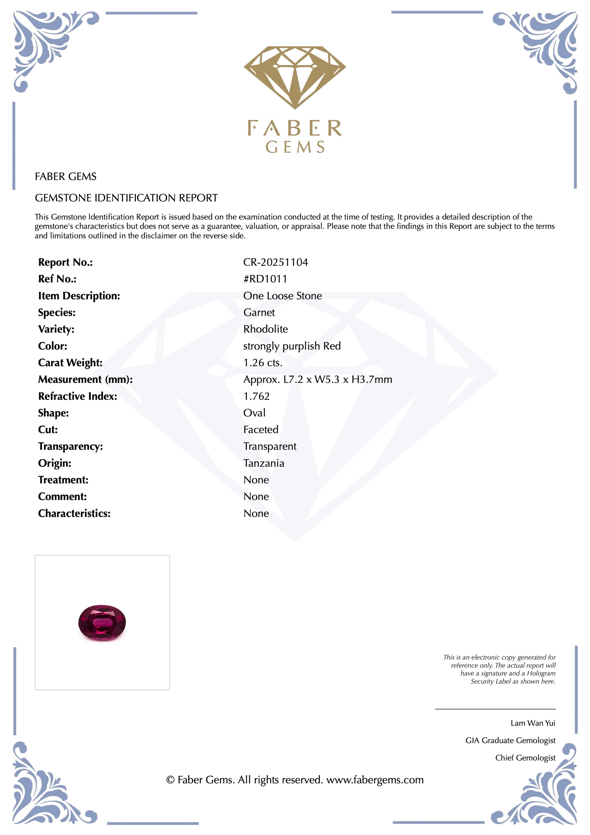 1.26ct. Rare Tanzanian Rhodolite #RD1011 - FABER JEWELS