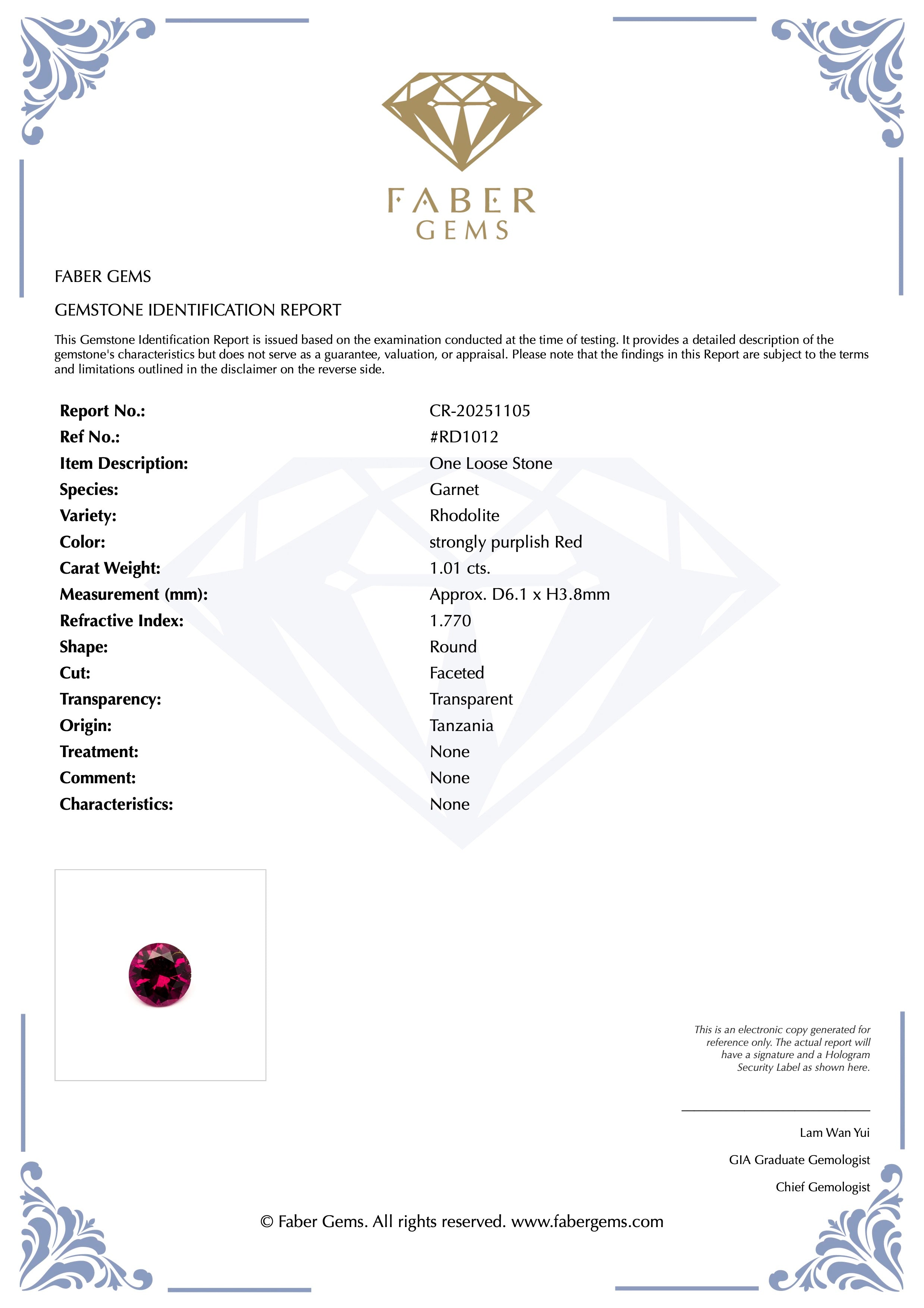 1.01ct. Rare Tanzanian Rhodolite #RD1012 - FABER JEWELS