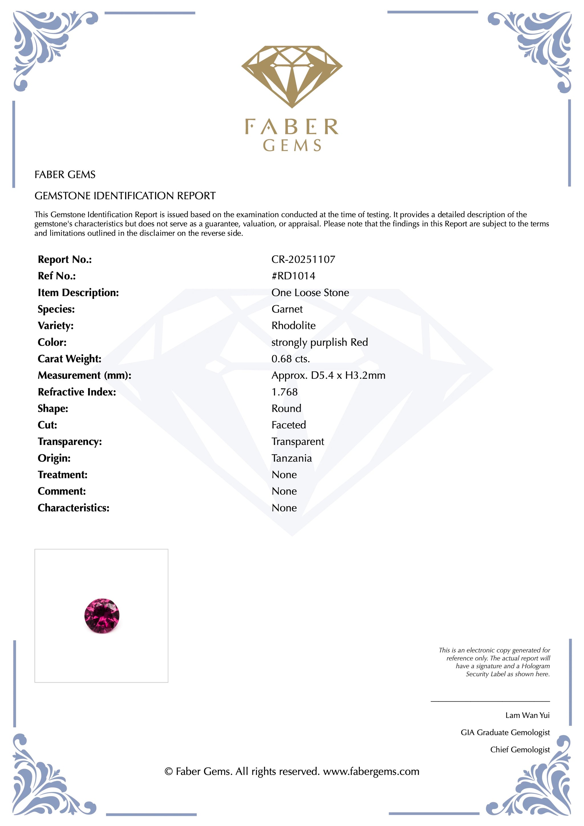 0.68ct. Rare Tanzanian Rhodolite #RD1014 - FABER JEWELS