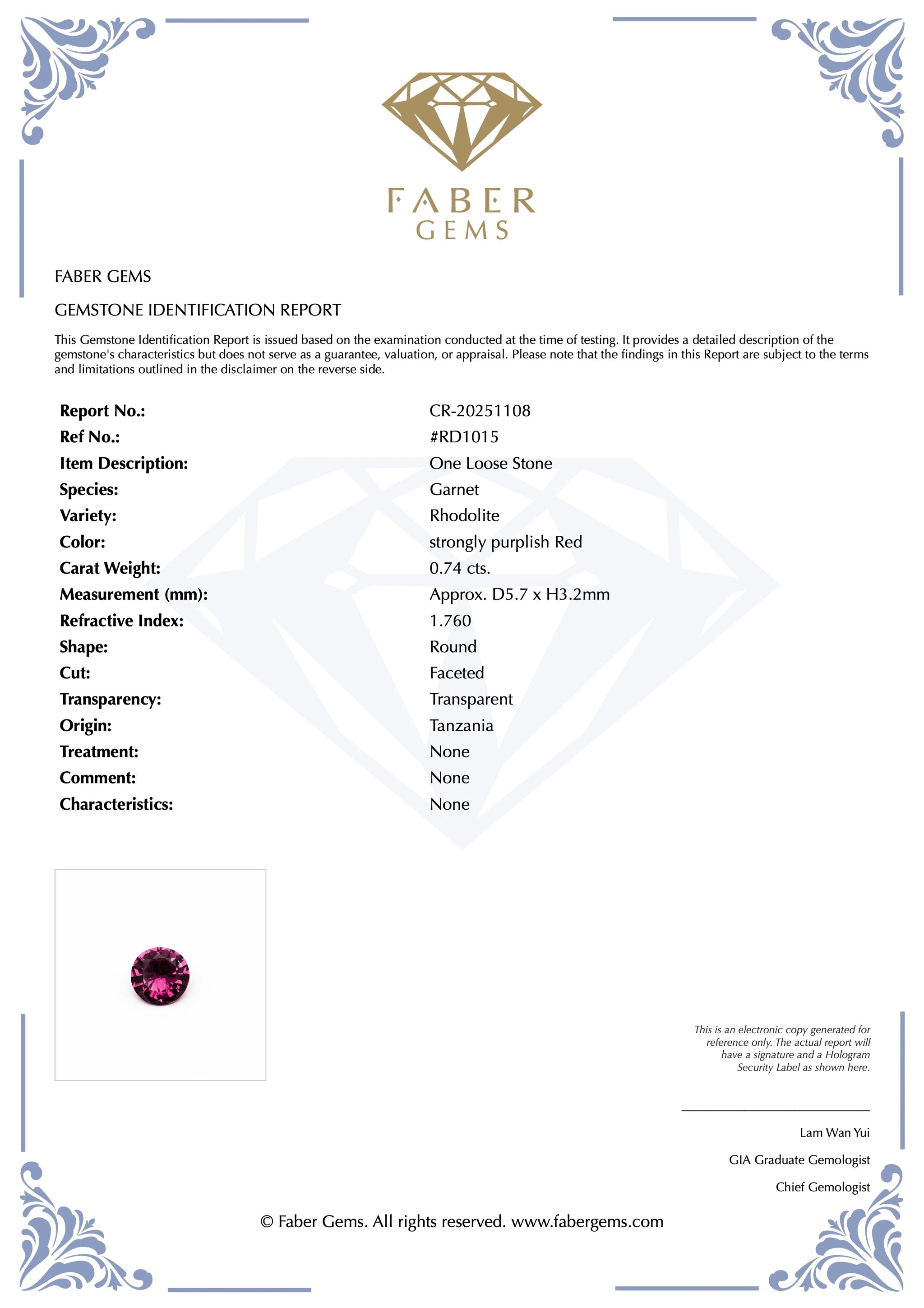 0.74ct. Rare Tanzanian Rhodolite #RD1015 - FABER JEWELS