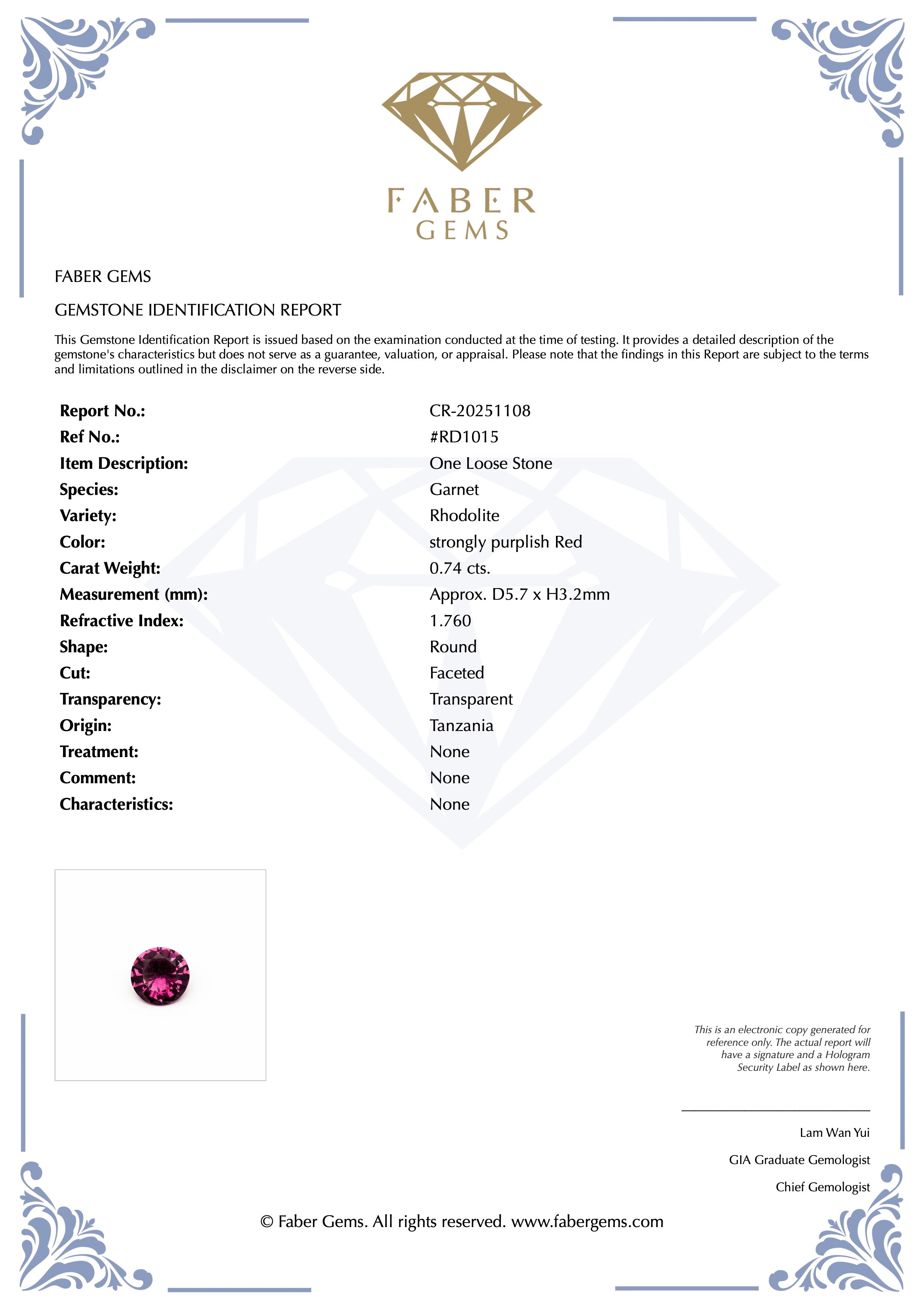 0.74ct. Rare Tanzanian Rhodolite #RD1015 - FABER JEWELS