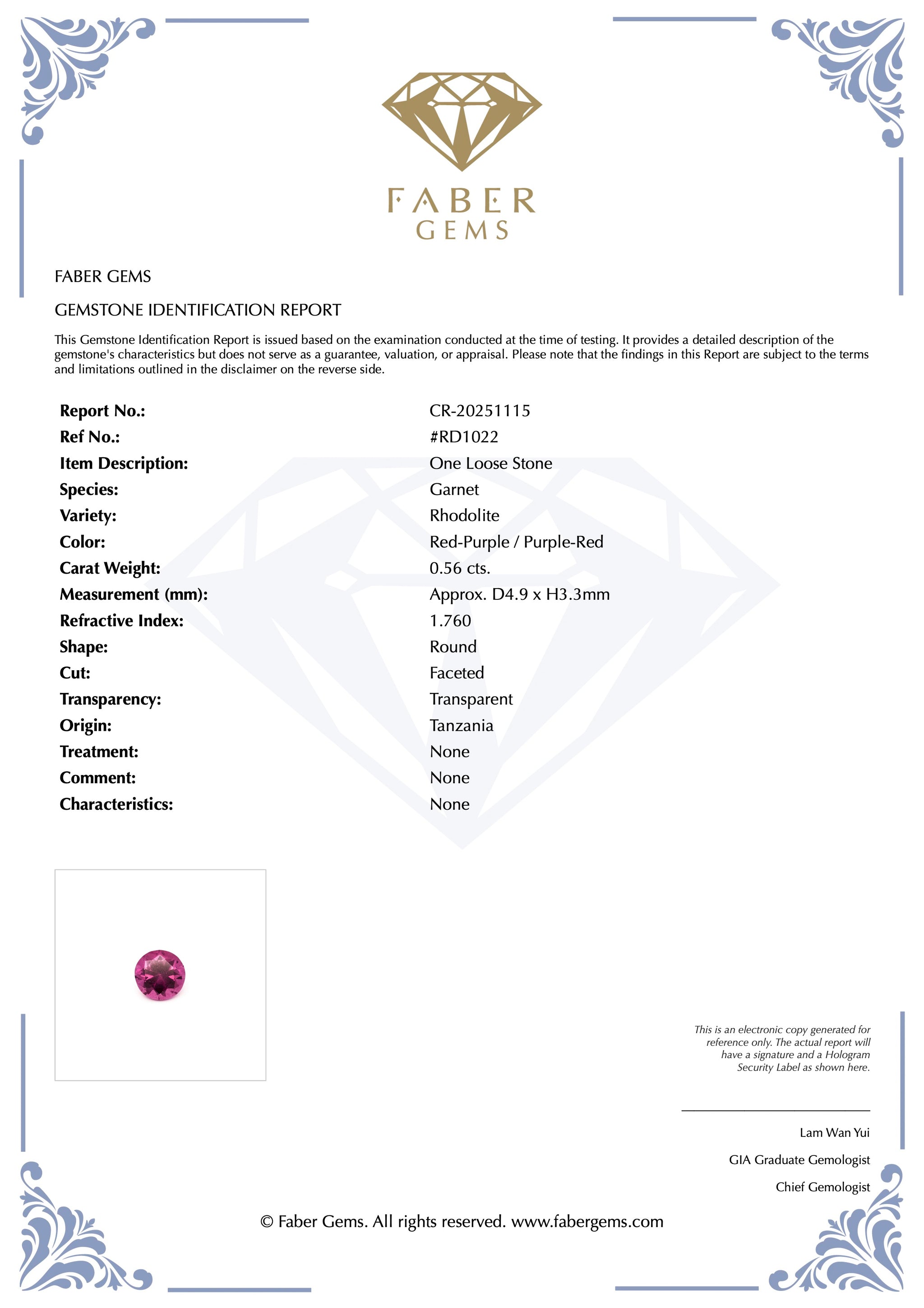 0.56ct. Rare Tanzanian Rhodolite #RD1022 - FABER JEWELS