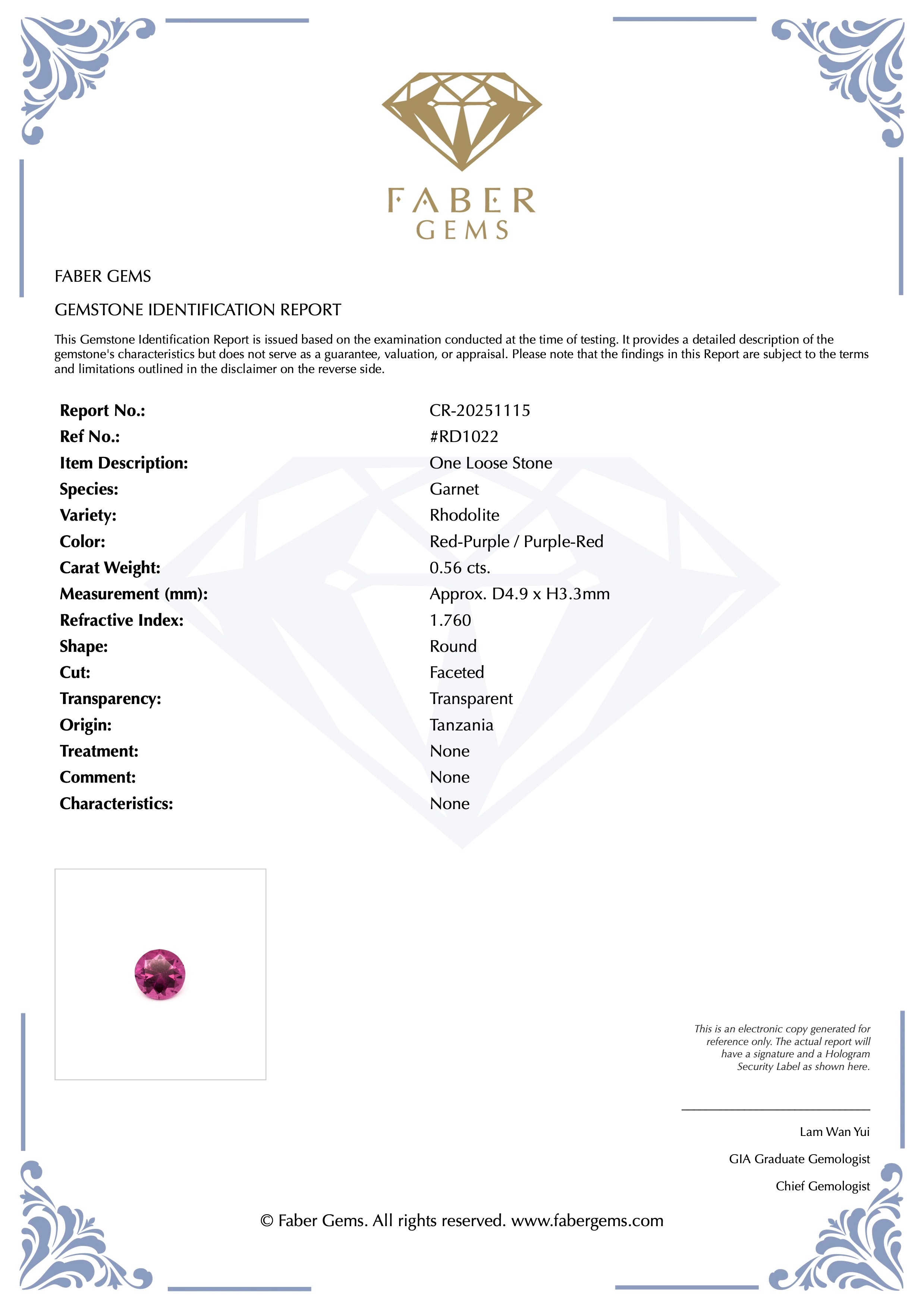 0.56ct. Rare Tanzanian Rhodolite #RD1022 - FABER JEWELS