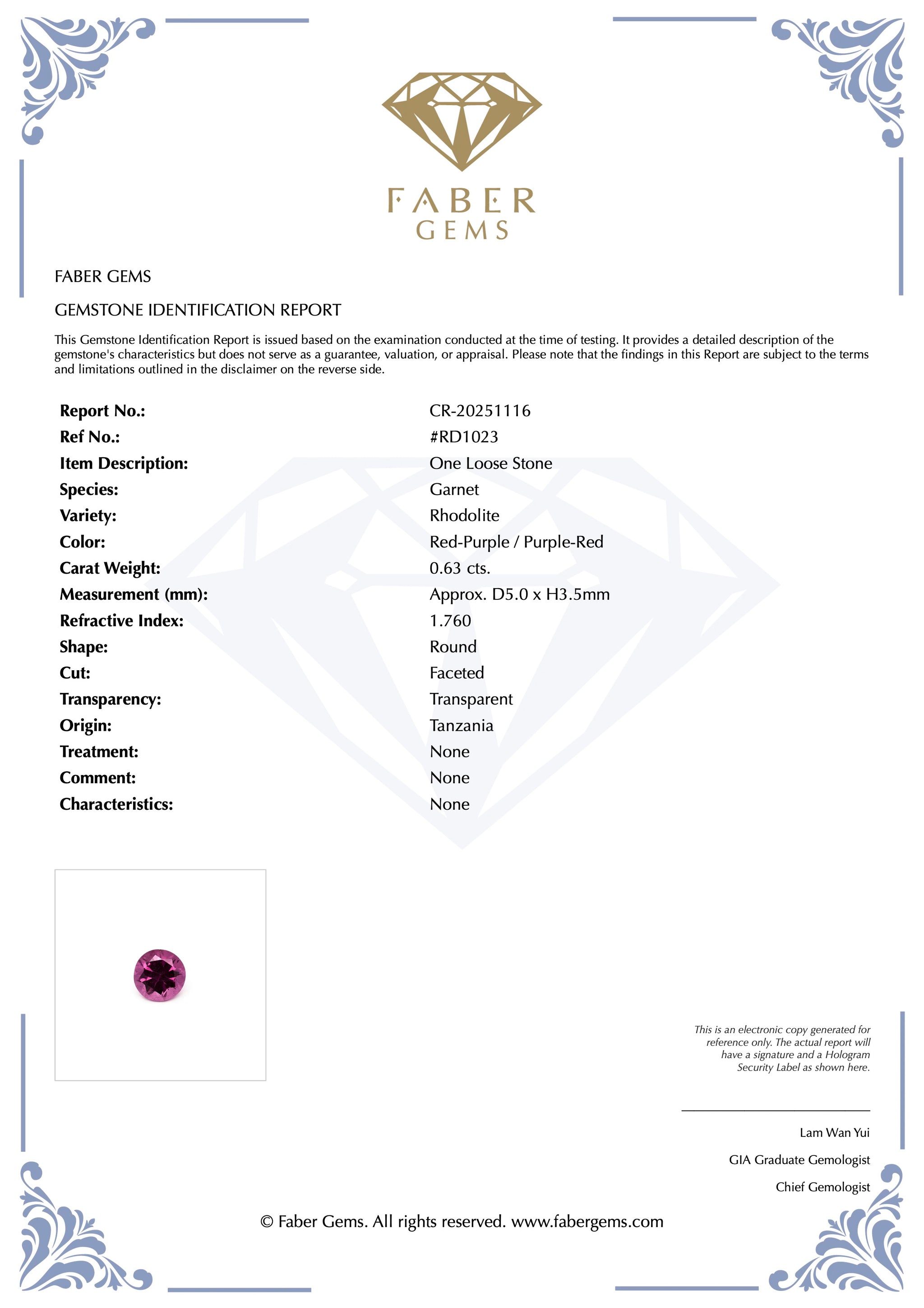 0.63ct. Rare Tanzanian Rhodolite #RD1023 - FABER JEWELS