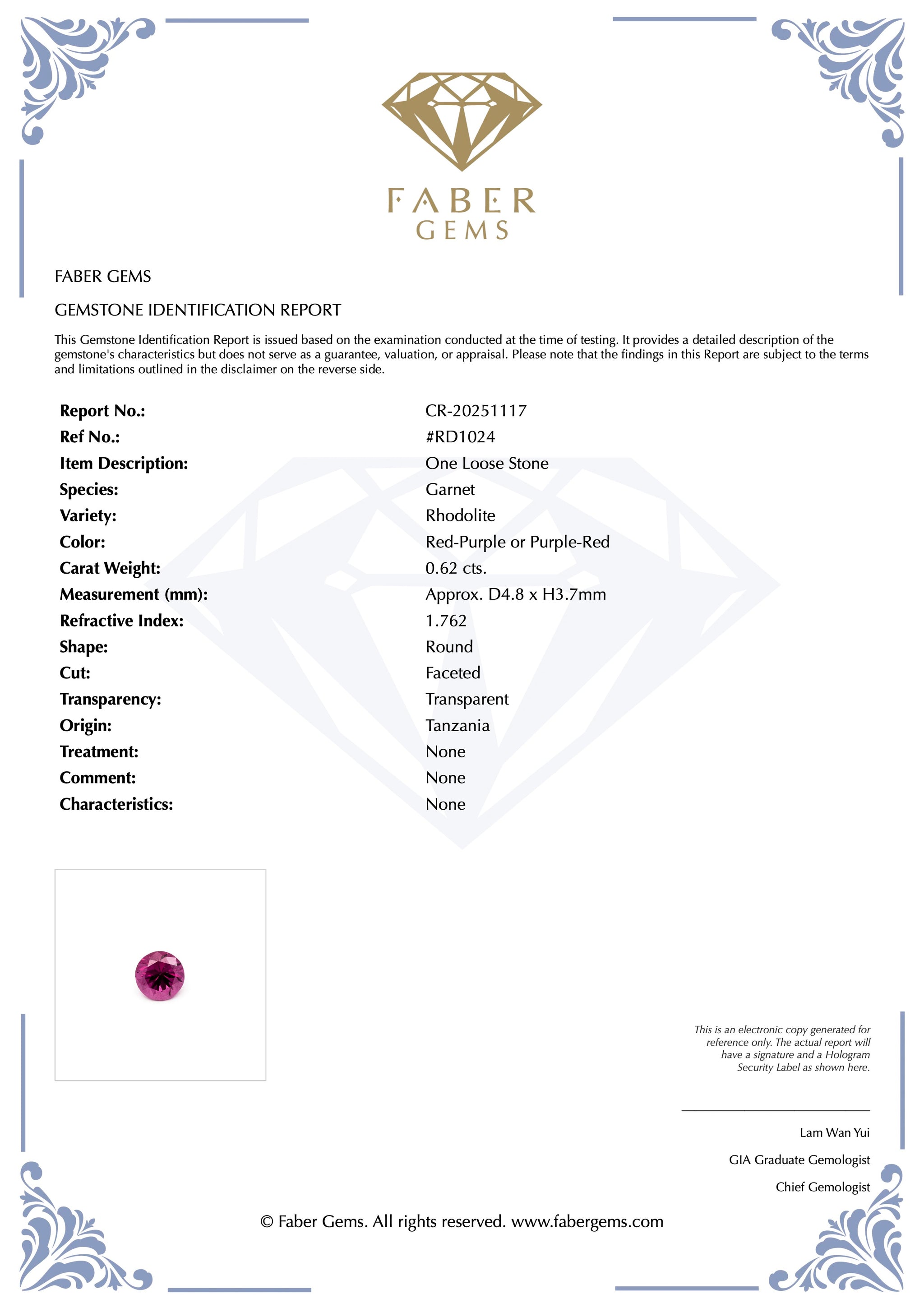 0.62ct. Rare Tanzanian Rhodolite #RD1024 - FABER JEWELS