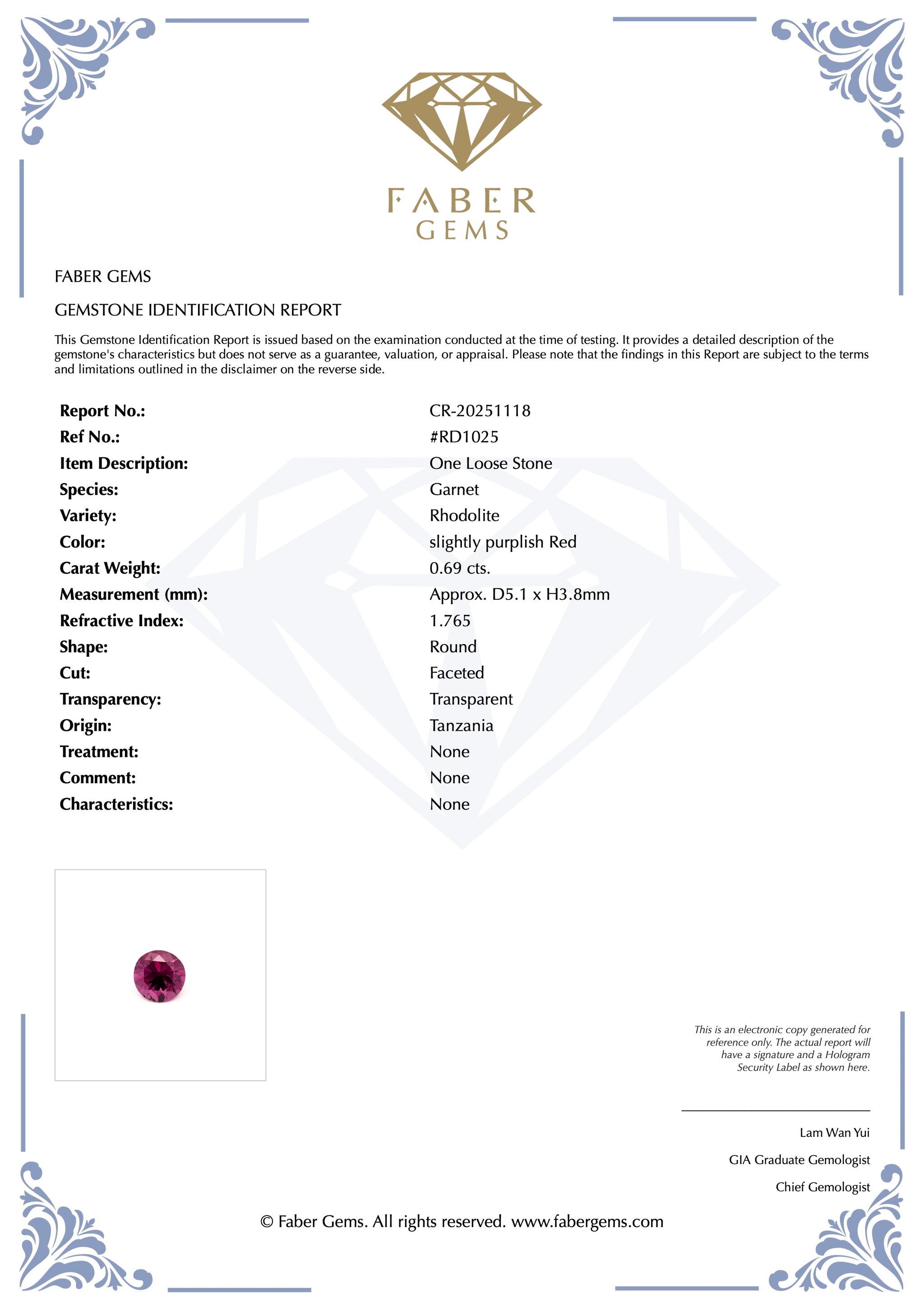 0.69ct. Rare Tanzanian Rhodolite #RD1025 - FABER JEWELS