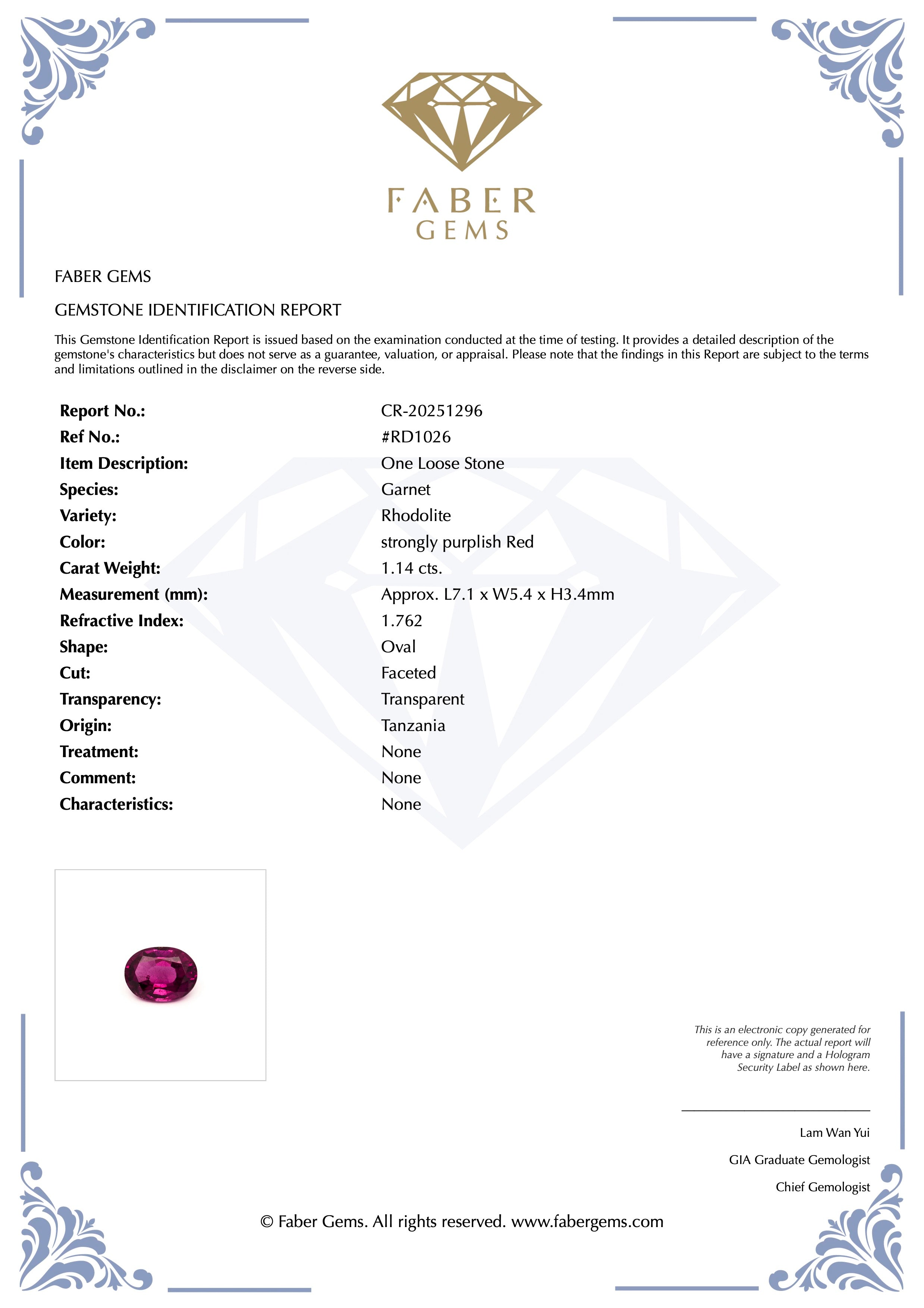 1.14ct. Rare Tanzanian Rhodolite #RD1026 - FABER JEWELS