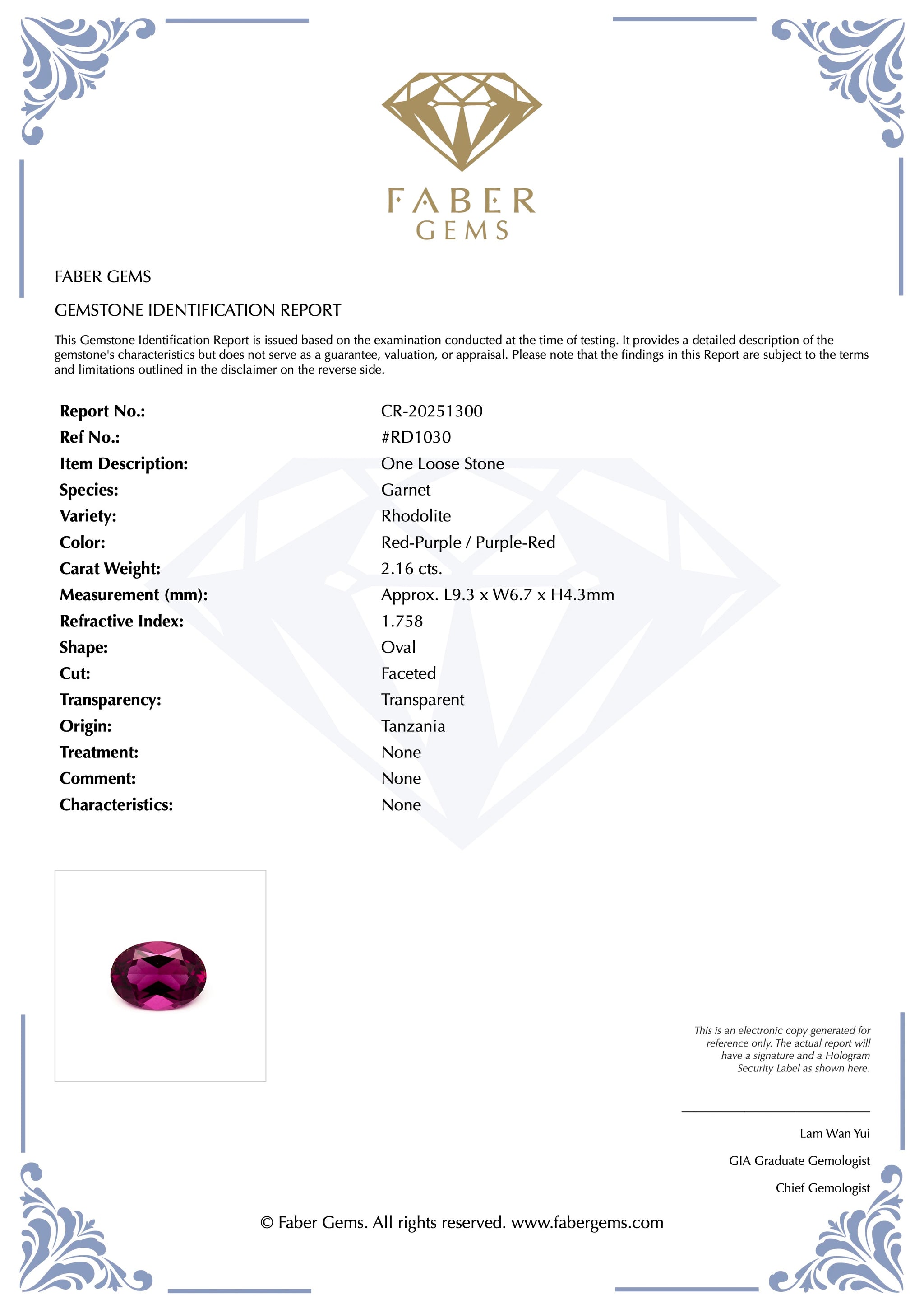 2.16ct. Rare Tanzanian Rhodolite #RD1030 - FABER JEWELS