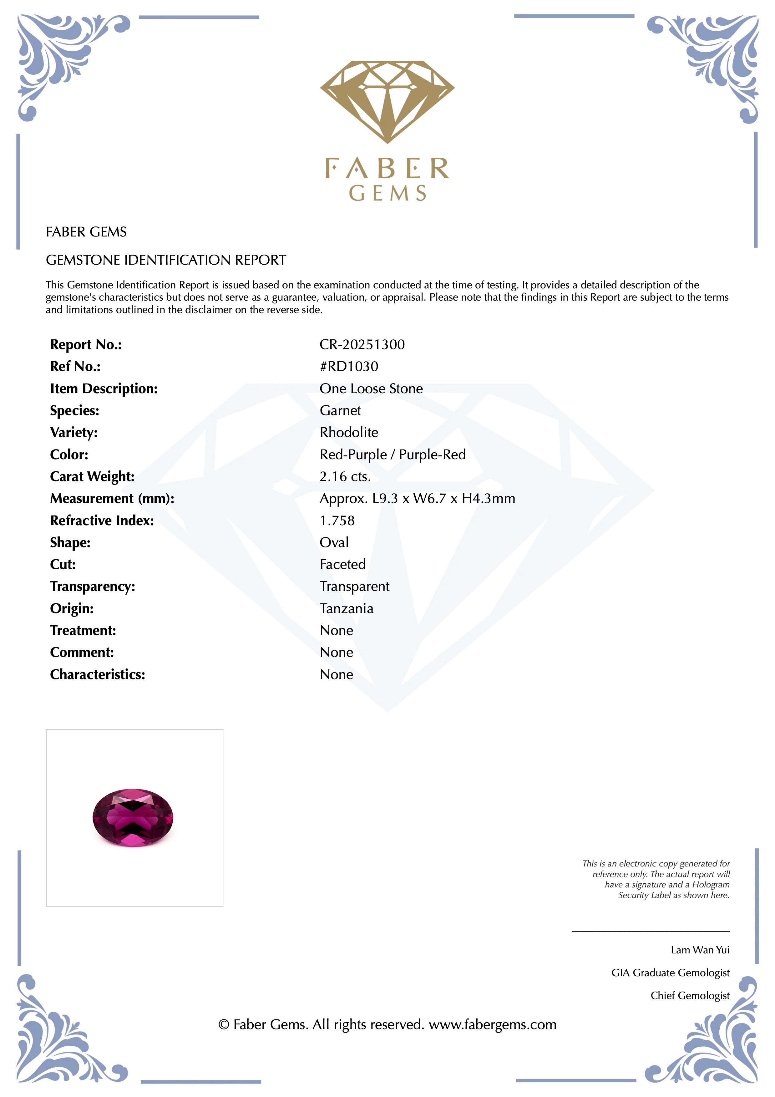 2.16ct. Rare Tanzanian Rhodolite #RD1030 - FABER JEWELS
