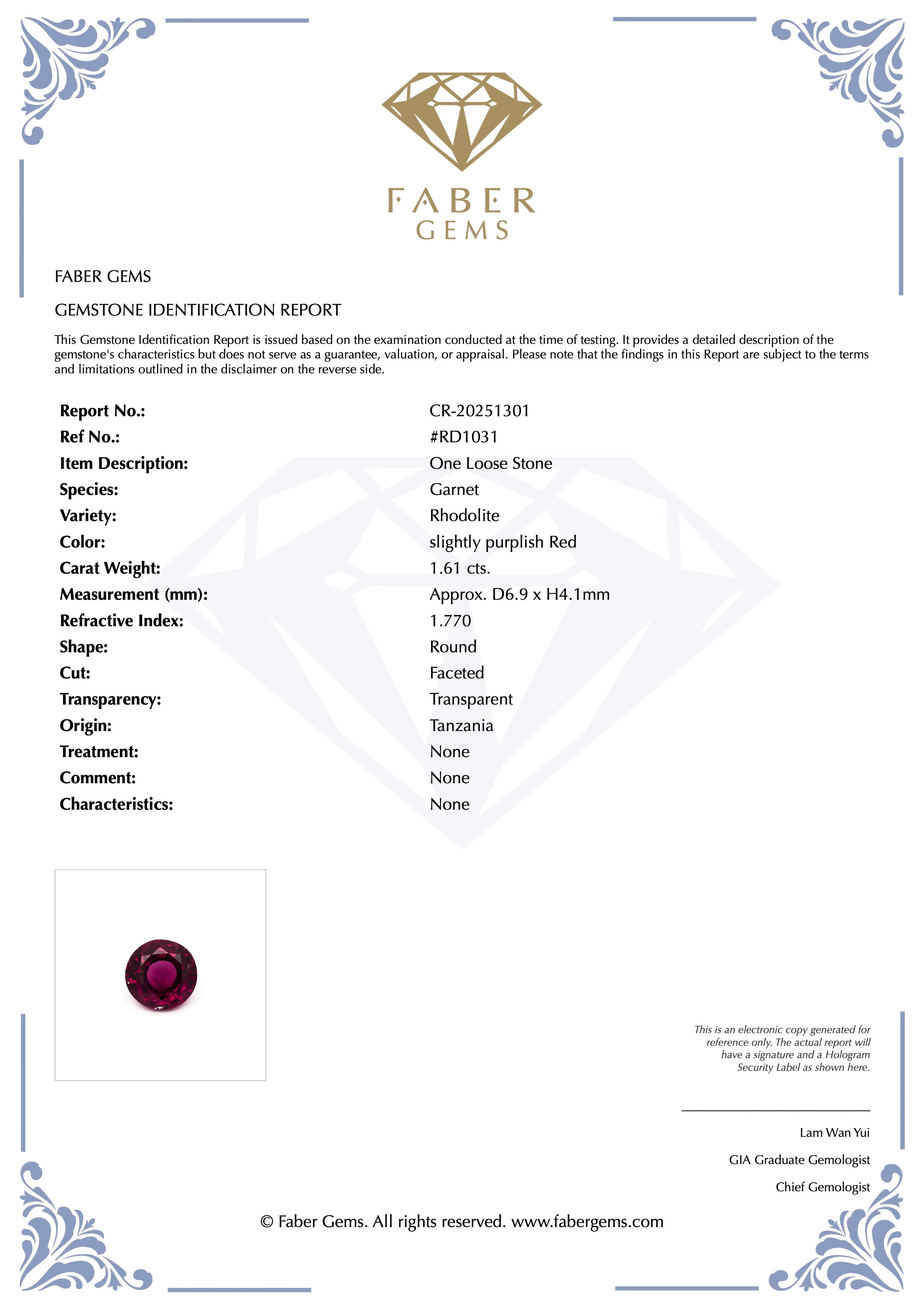 1.61ct. Rare Tanzanian Rhodolite #RD1031 - FABER JEWELS