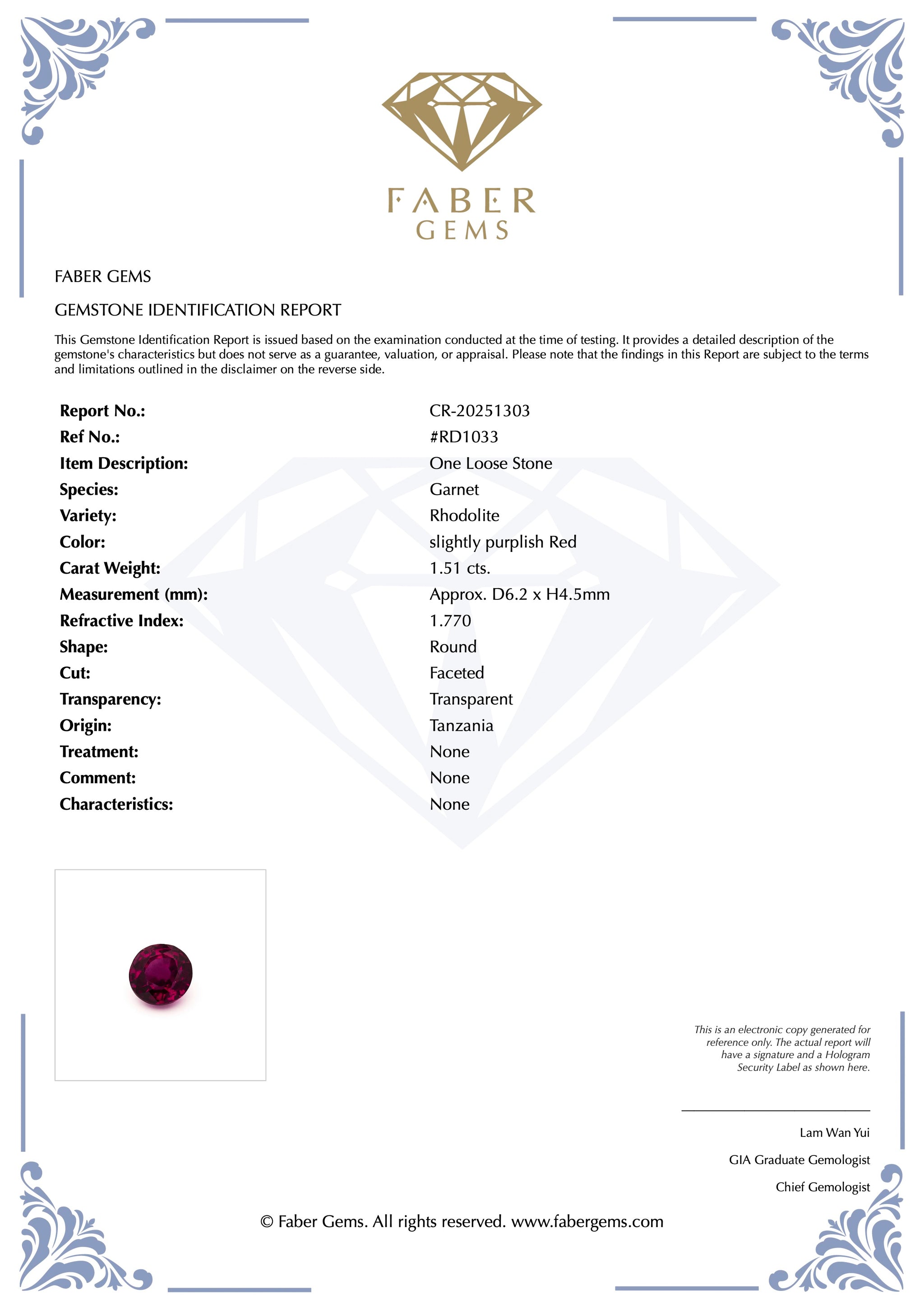 1.51ct. Rare Tanzanian Rhodolite #RD1033 - FABER JEWELS