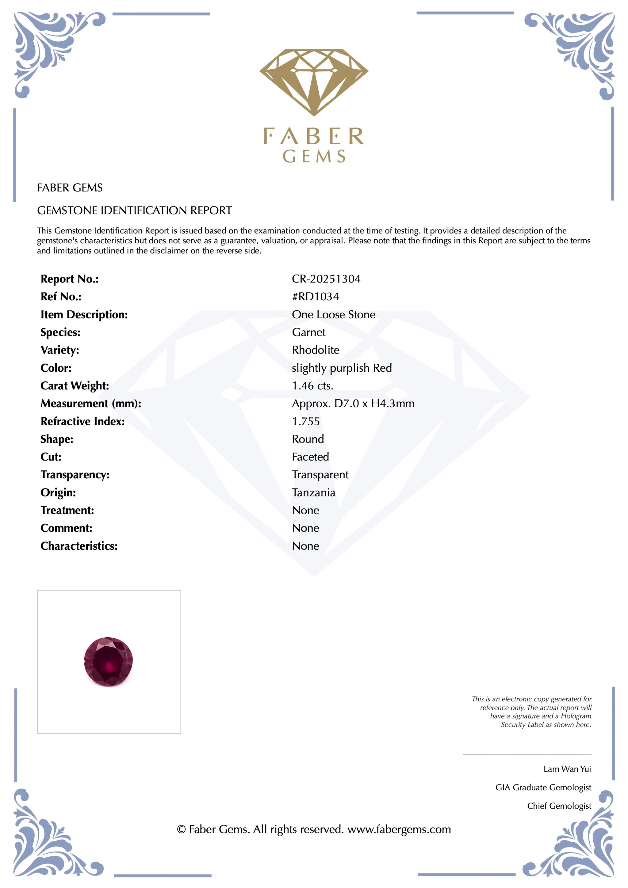 1.46ct. Rare Tanzanian Rhodolite #RD1034 - FABER JEWELS