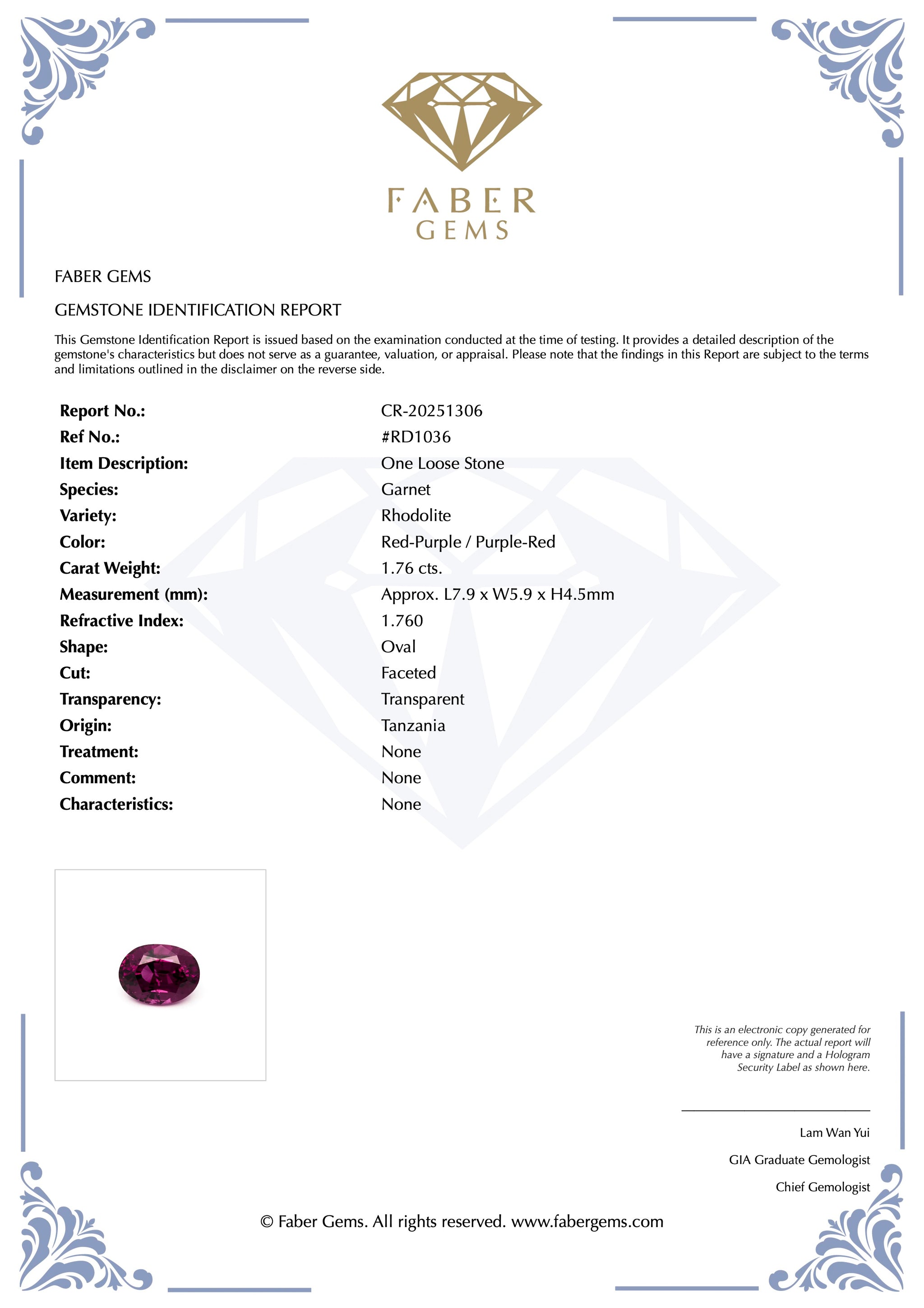 1.76ct. Rare Tanzanian Rhodolite #RD1036 - FABER JEWELS