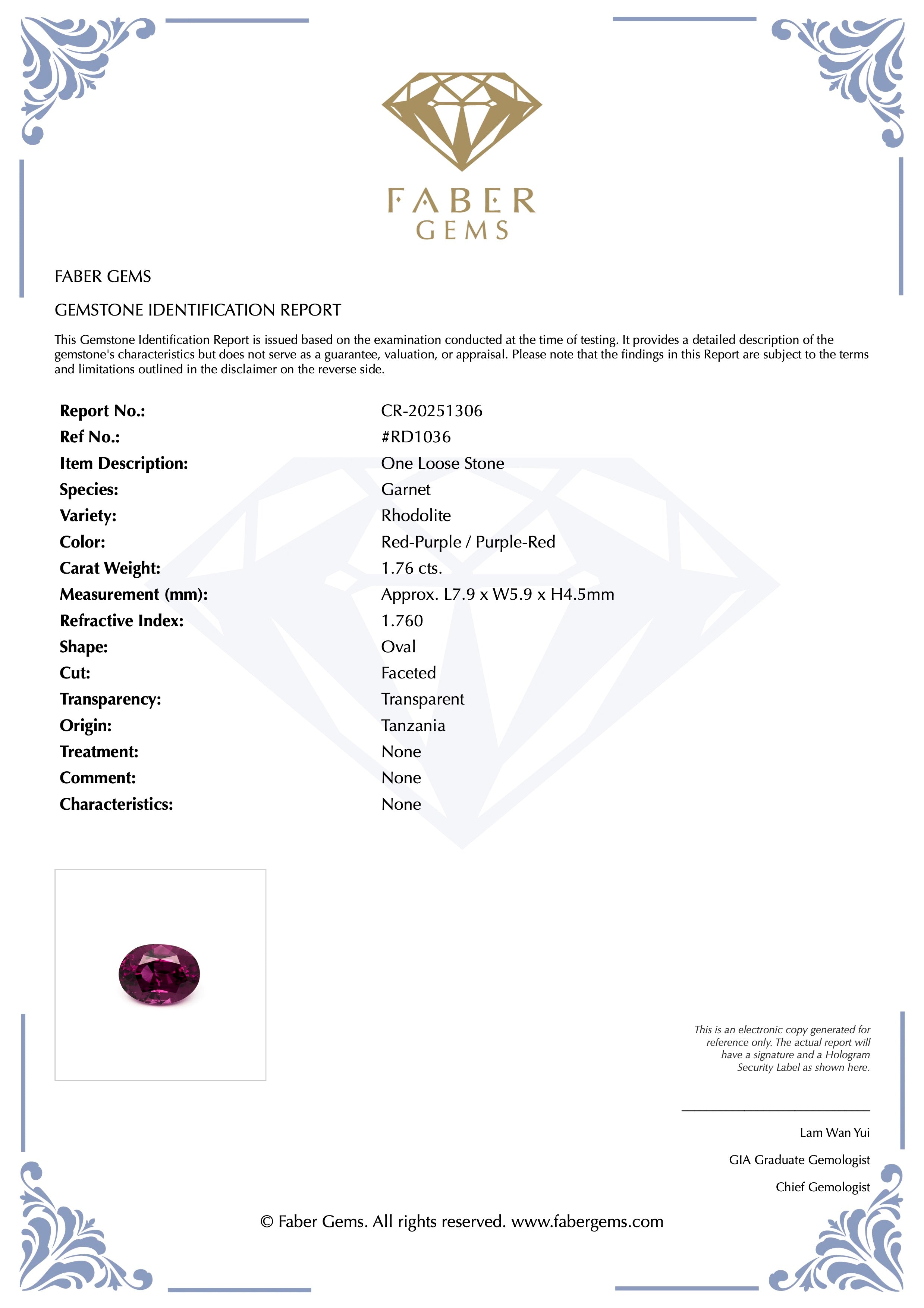 1.76ct. Rare Tanzanian Rhodolite #RD1036 - FABER JEWELS