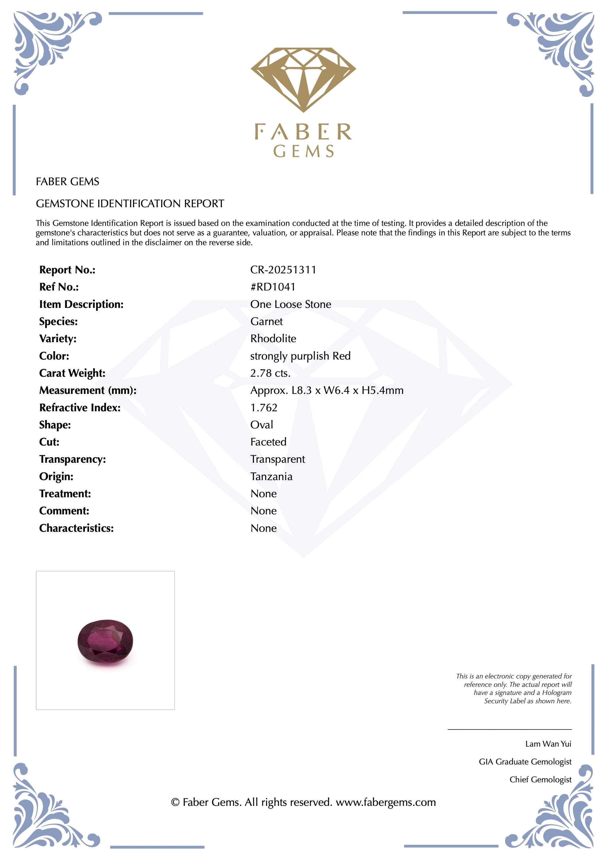 2.78ct. Rare Tanzanian Rhodolite #RD1041 - FABER JEWELS