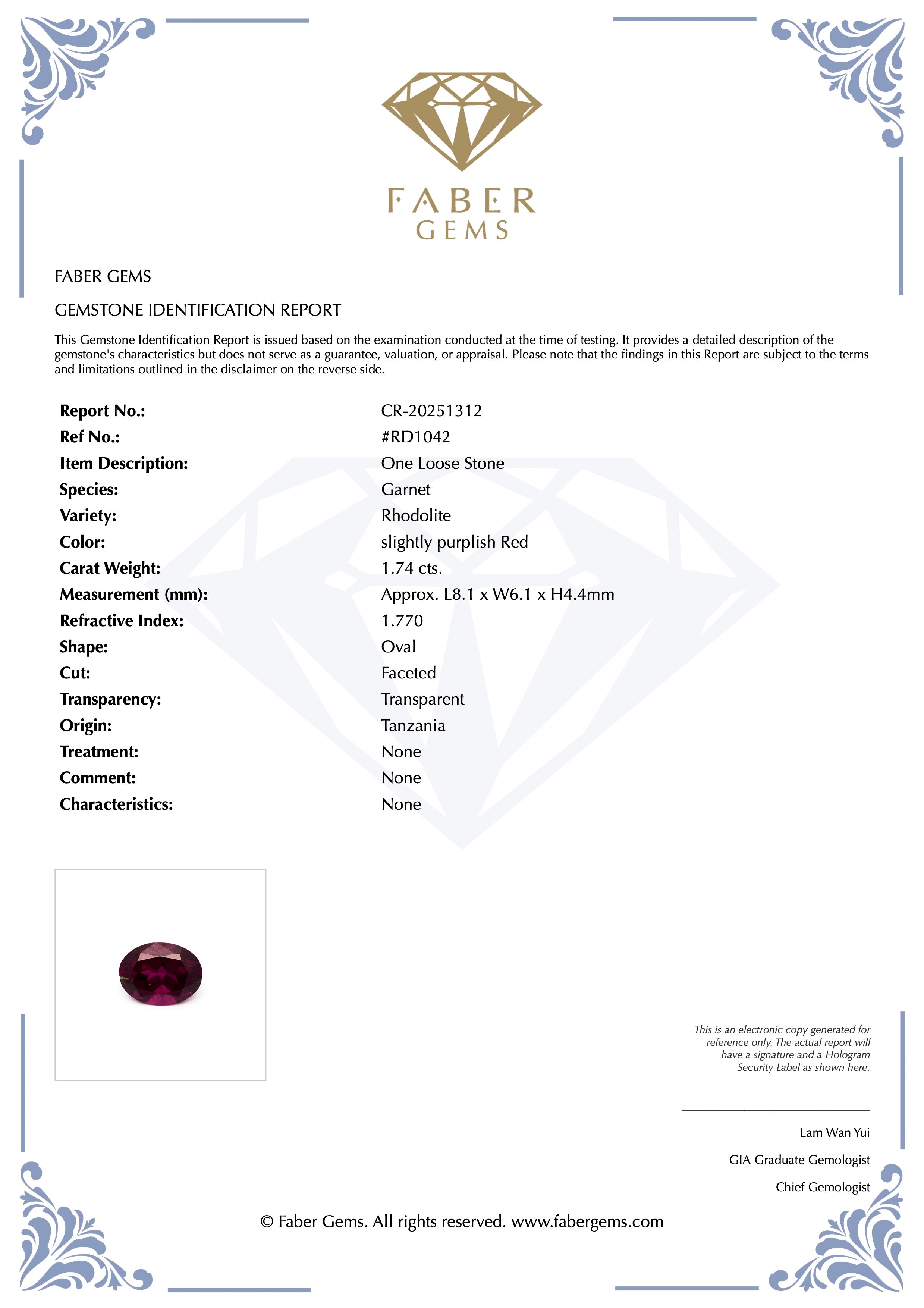 1.74ct. Rare Tanzanian Rhodolite #RD1042 - FABER JEWELS
