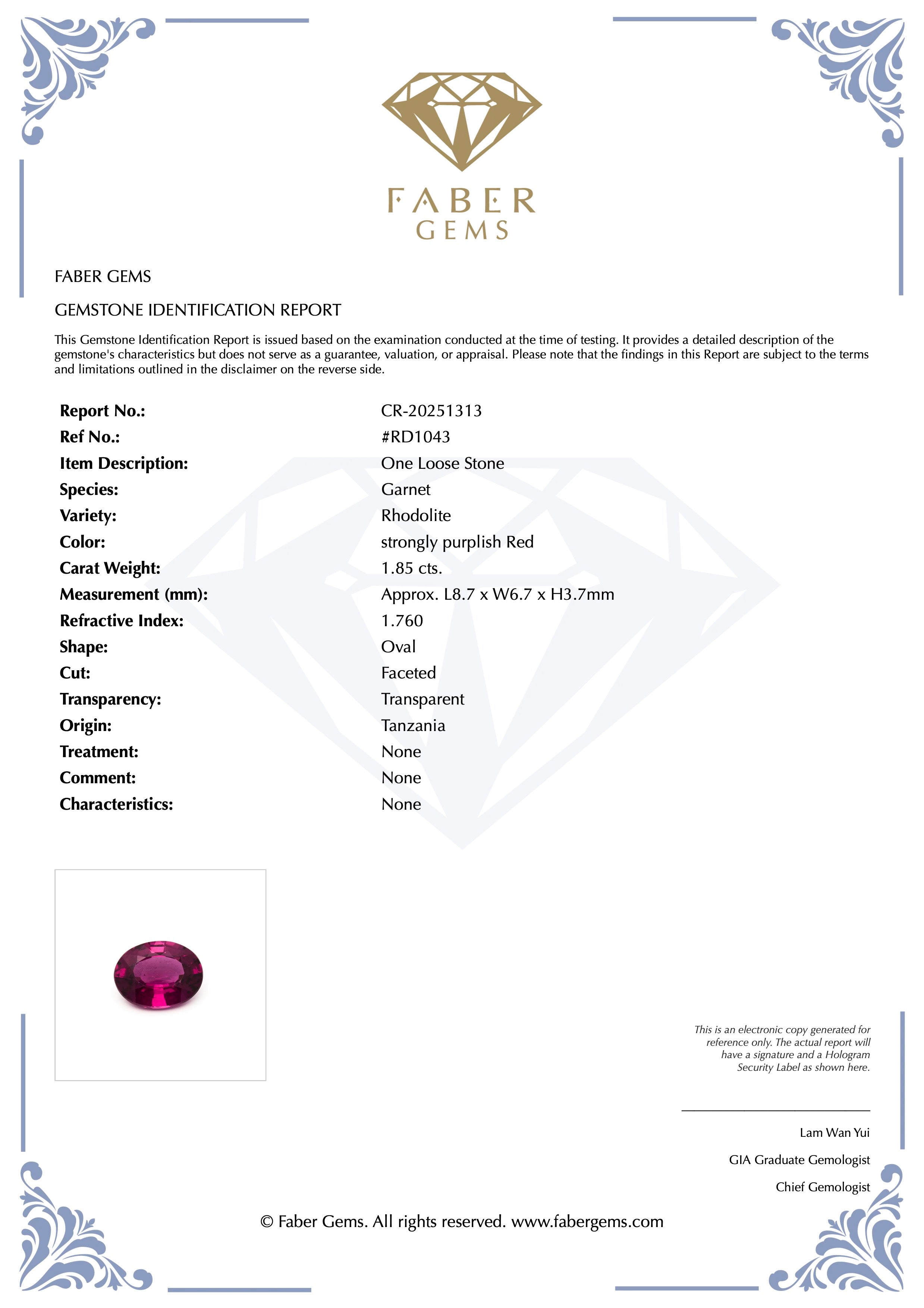 1.85ct. Rare Tanzanian Rhodolite #RD1043 - FABER JEWELS