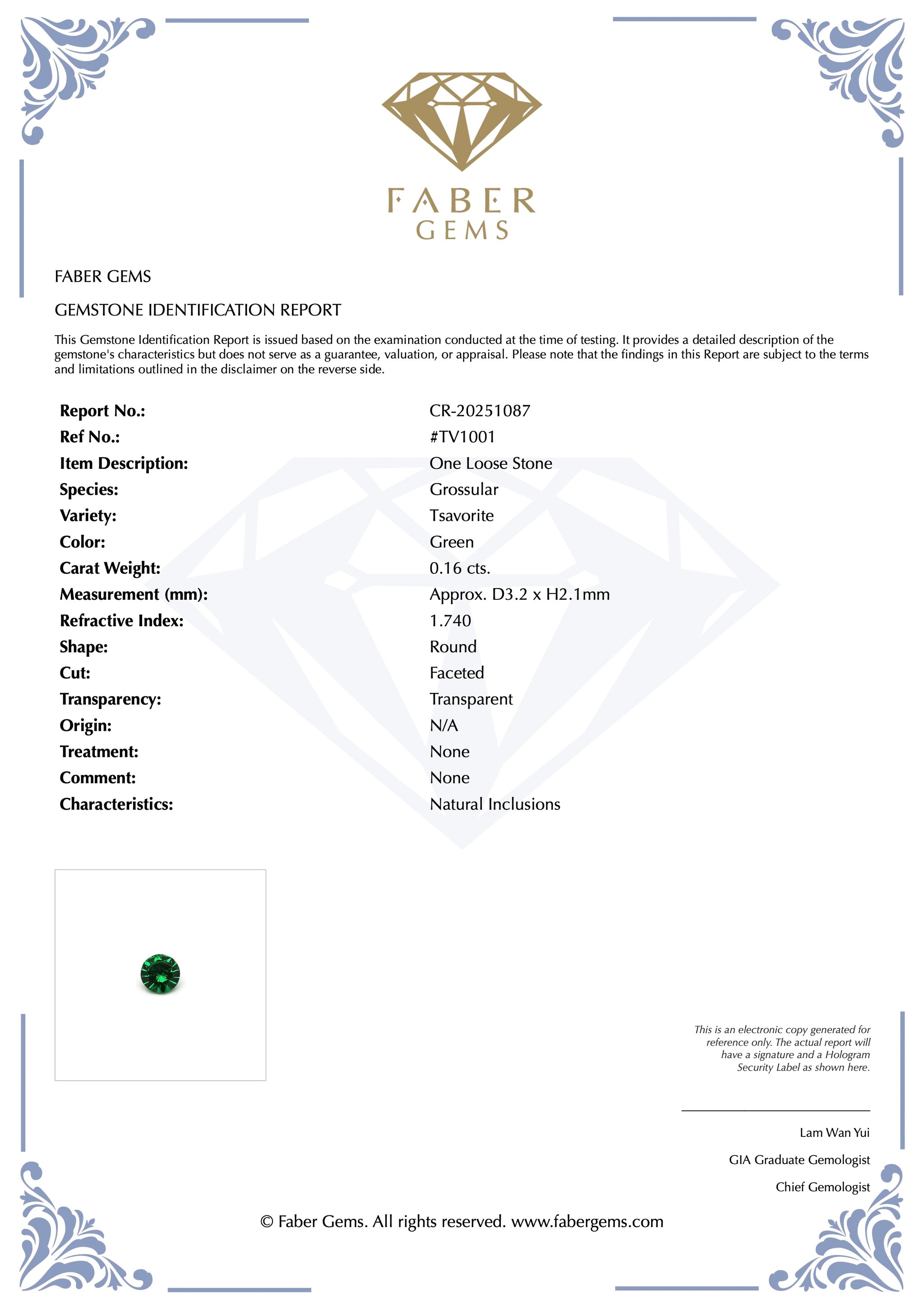 0.16 ct. Rare Tanzanian Tsavorite #TV1001