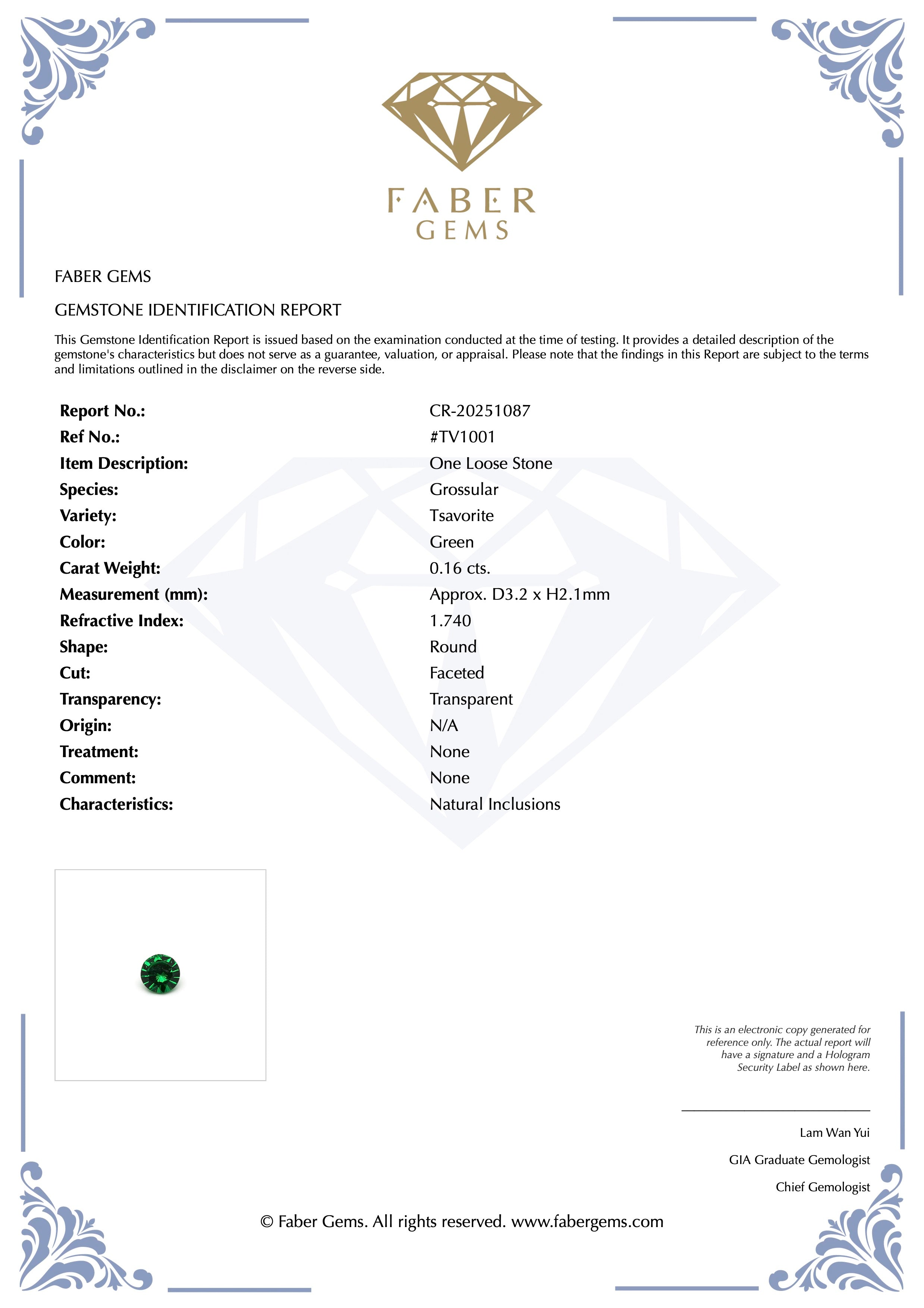 0.16 ct. Rare Tanzanian Tsavorite #TV1001