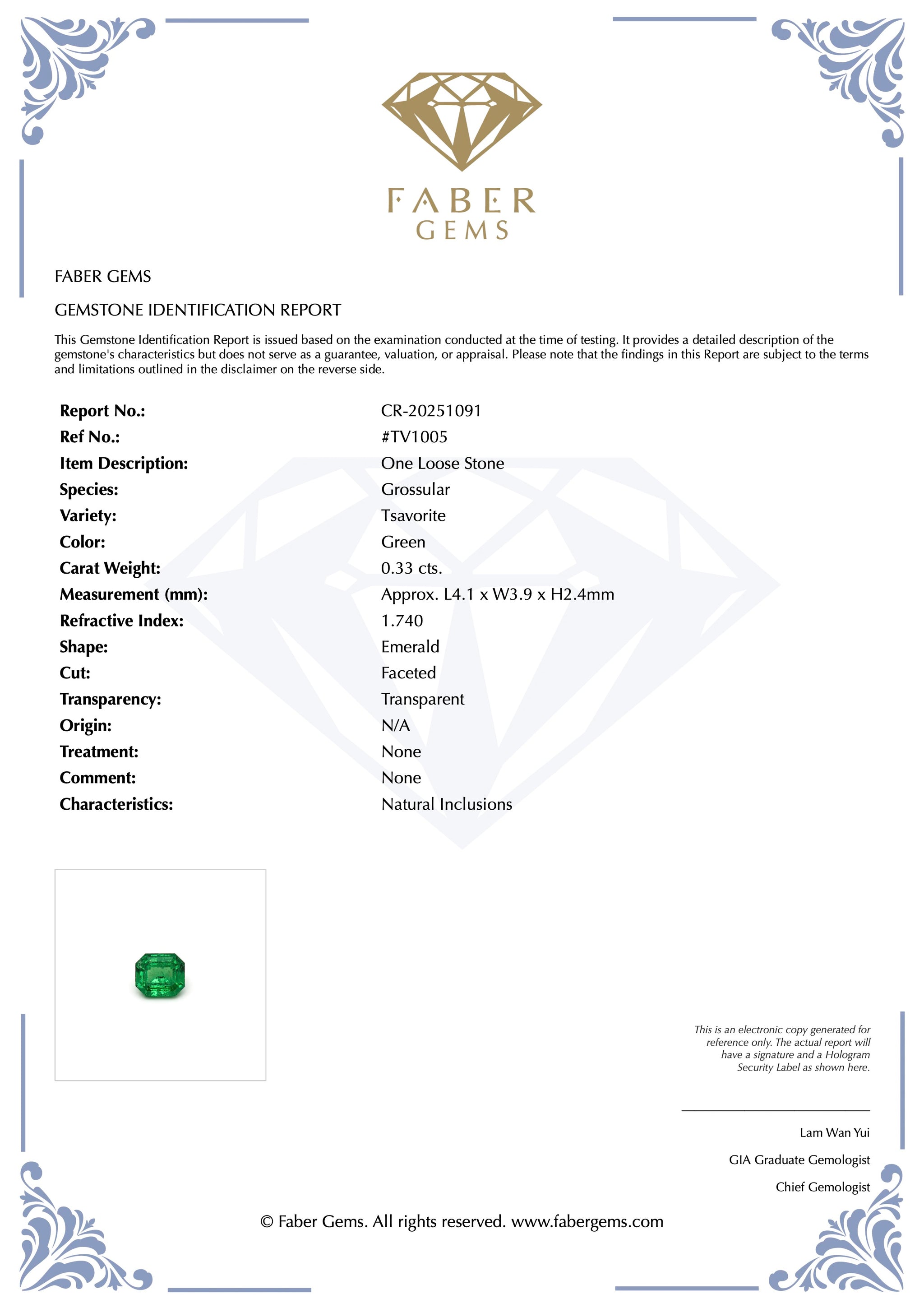 0.33 ct. Rare Tanzanian Tsavorite #TV1005