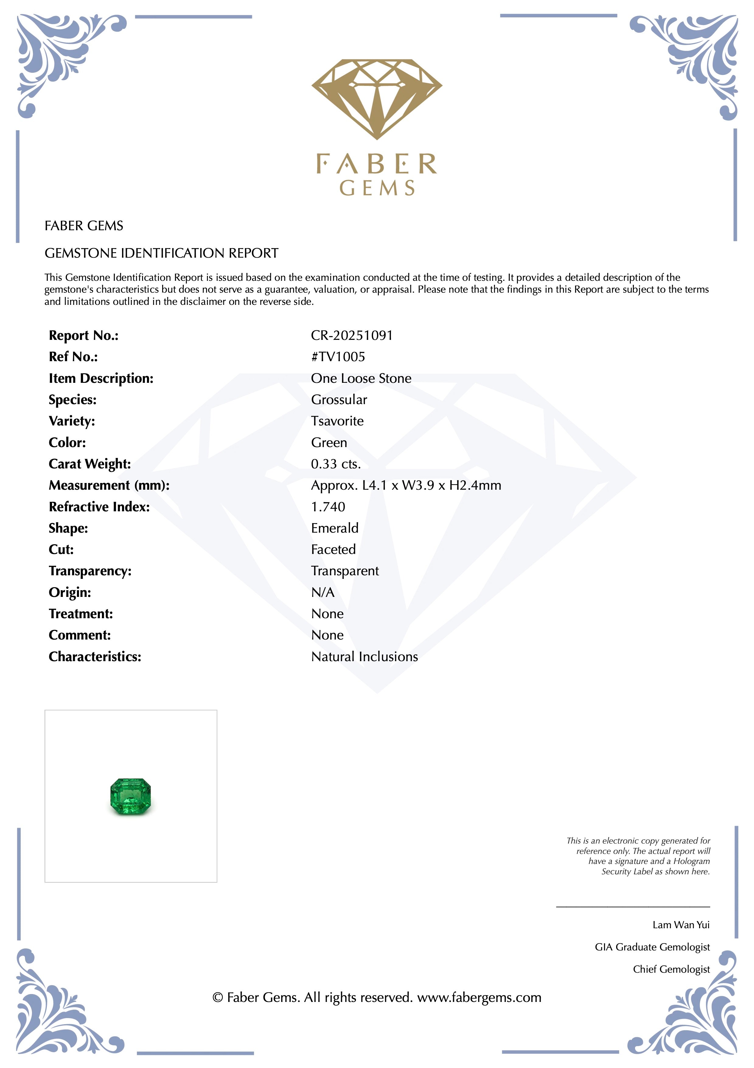 0.33 ct. Rare Tanzanian Tsavorite #TV1005