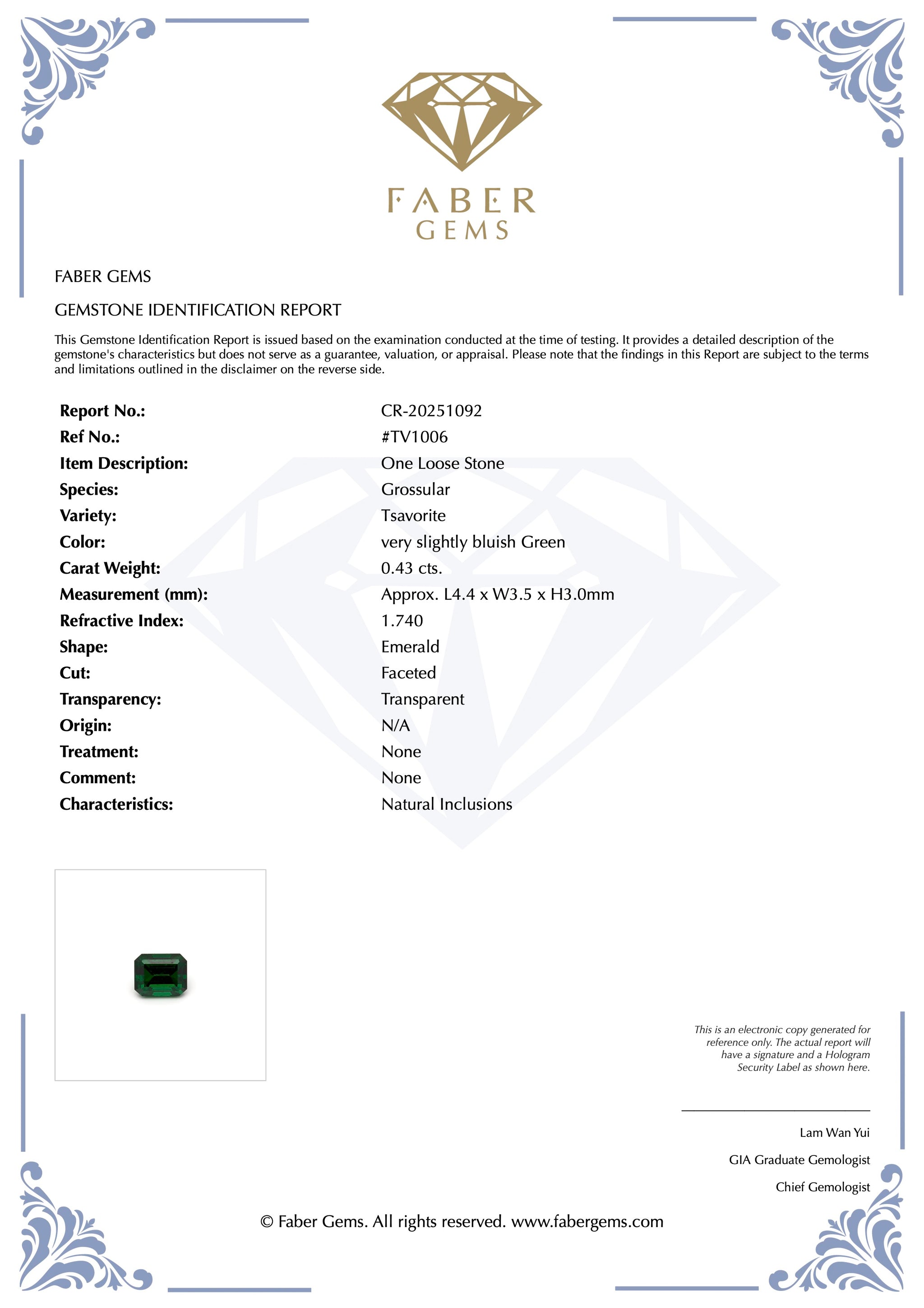 0.43 ct. Rare Tanzanian Tsavorite #TV1006