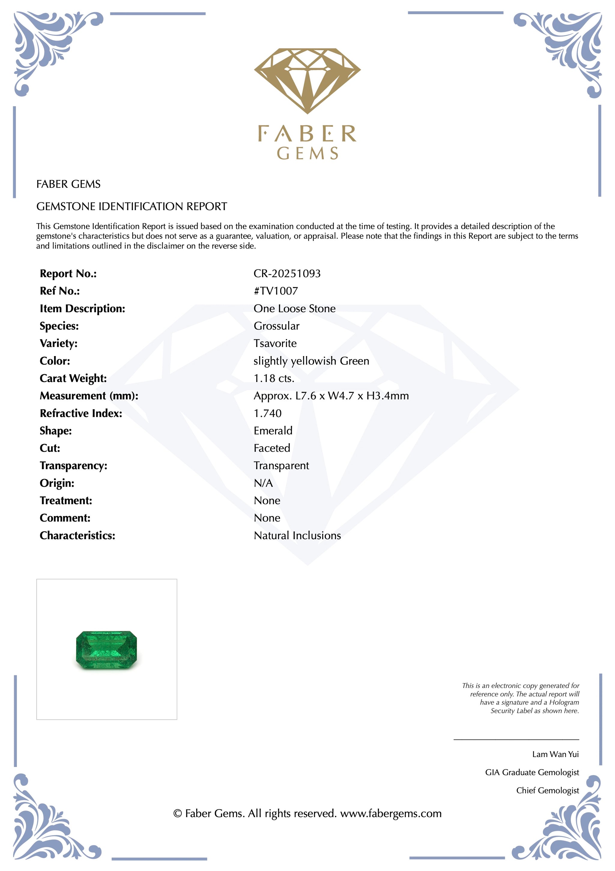 1.18 ct. Rare Tanzanian Tsavorite #TV1007