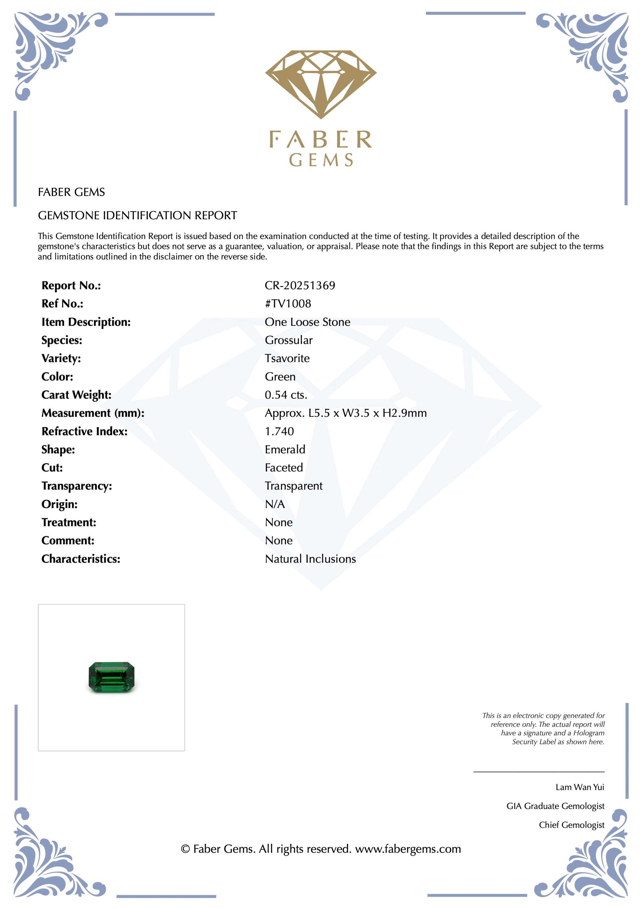 0.54 ct. Rare Tanzanian Tsavorite #TV1008