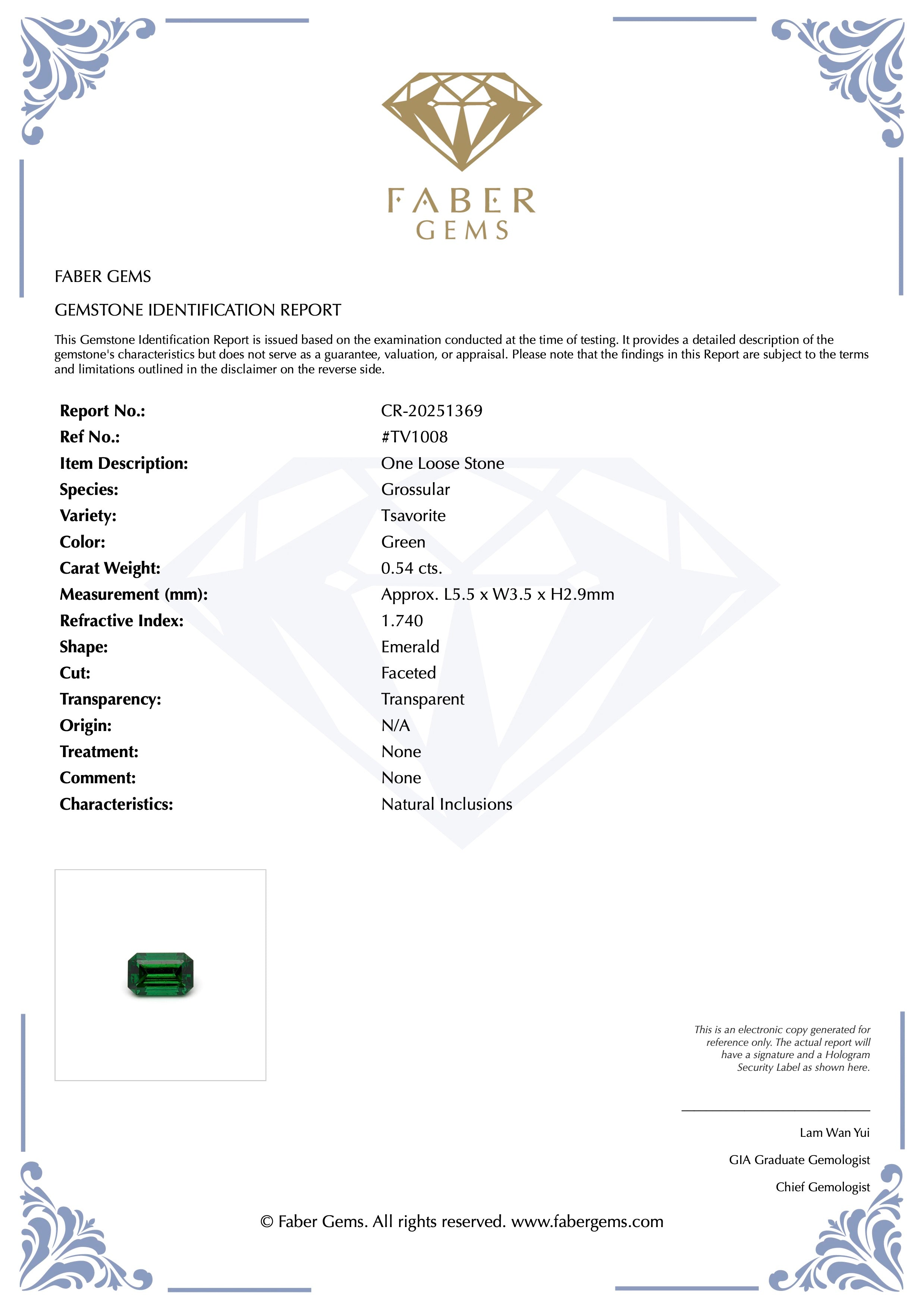 0.54 ct. Rare Tanzanian Tsavorite #TV1008