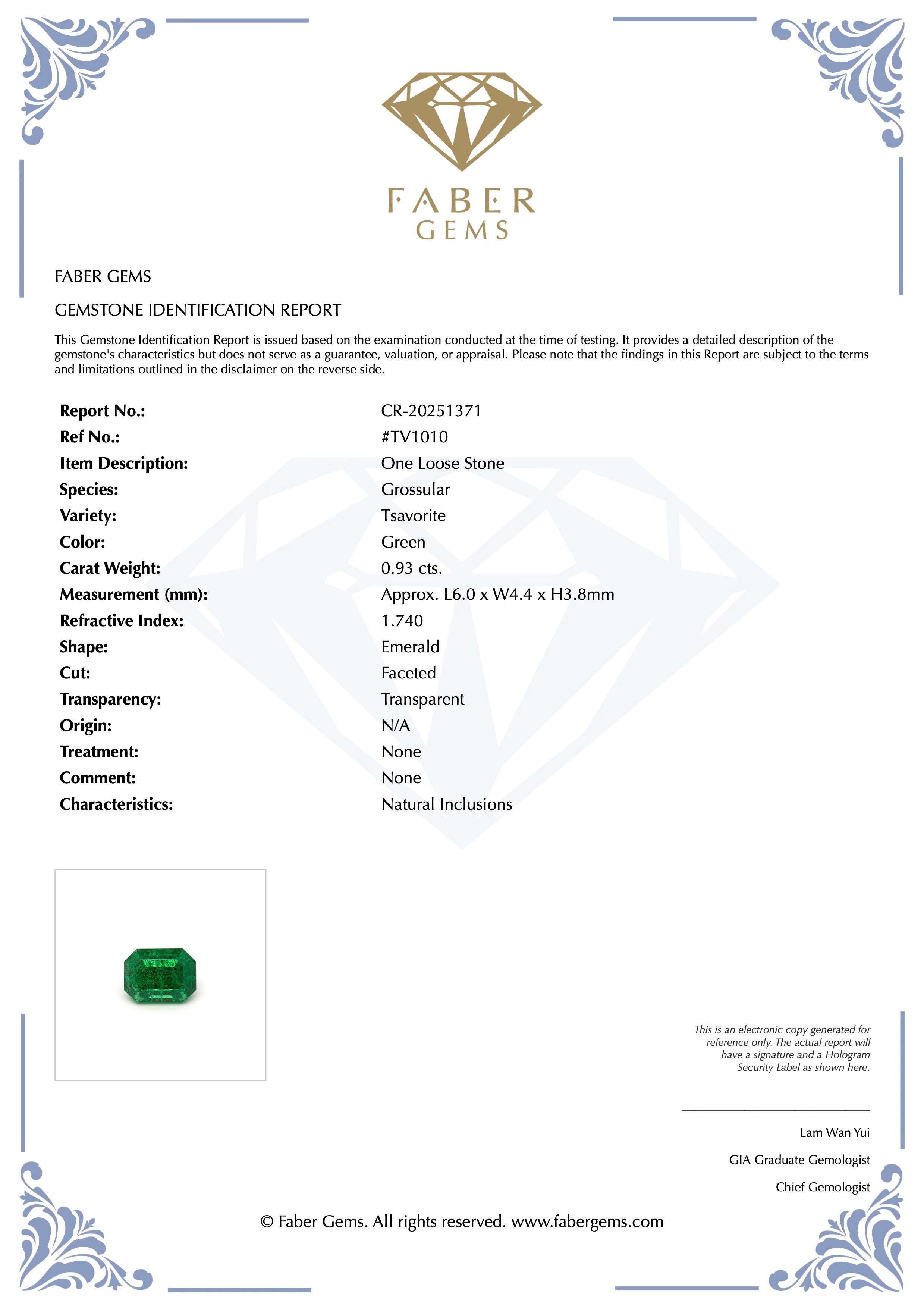 0.93 ct. Rare Tanzanian Tsavorite #TV1010
