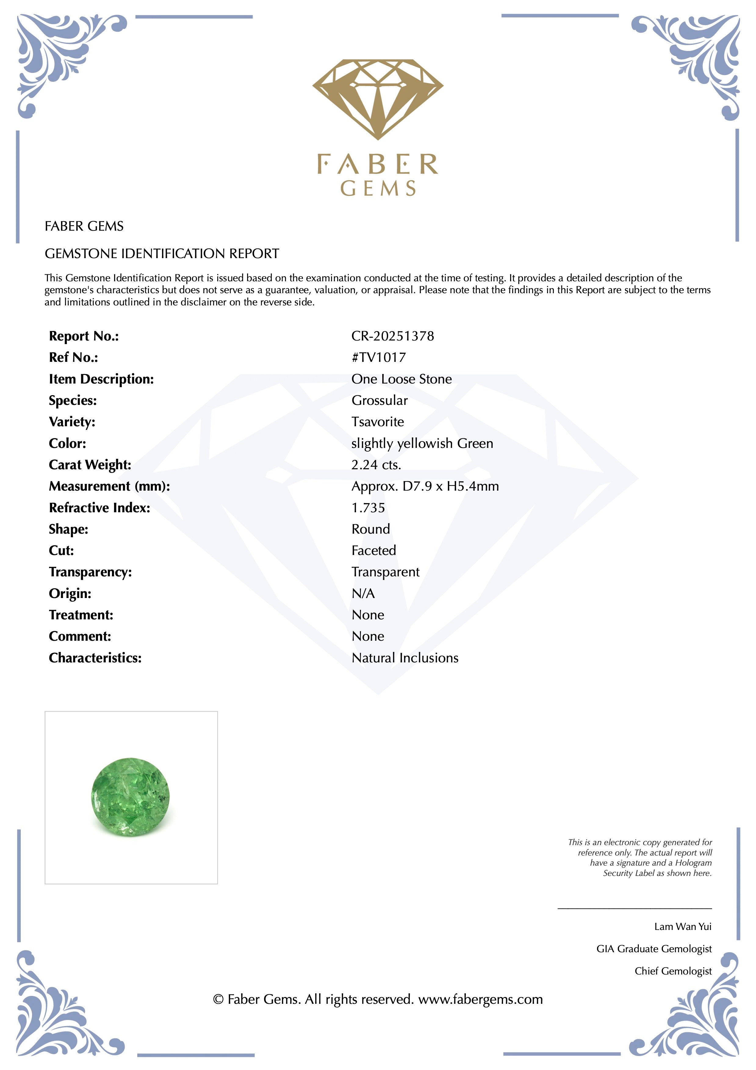 2.24 ct. Rare Tanzanian Tsavorite #TV1017