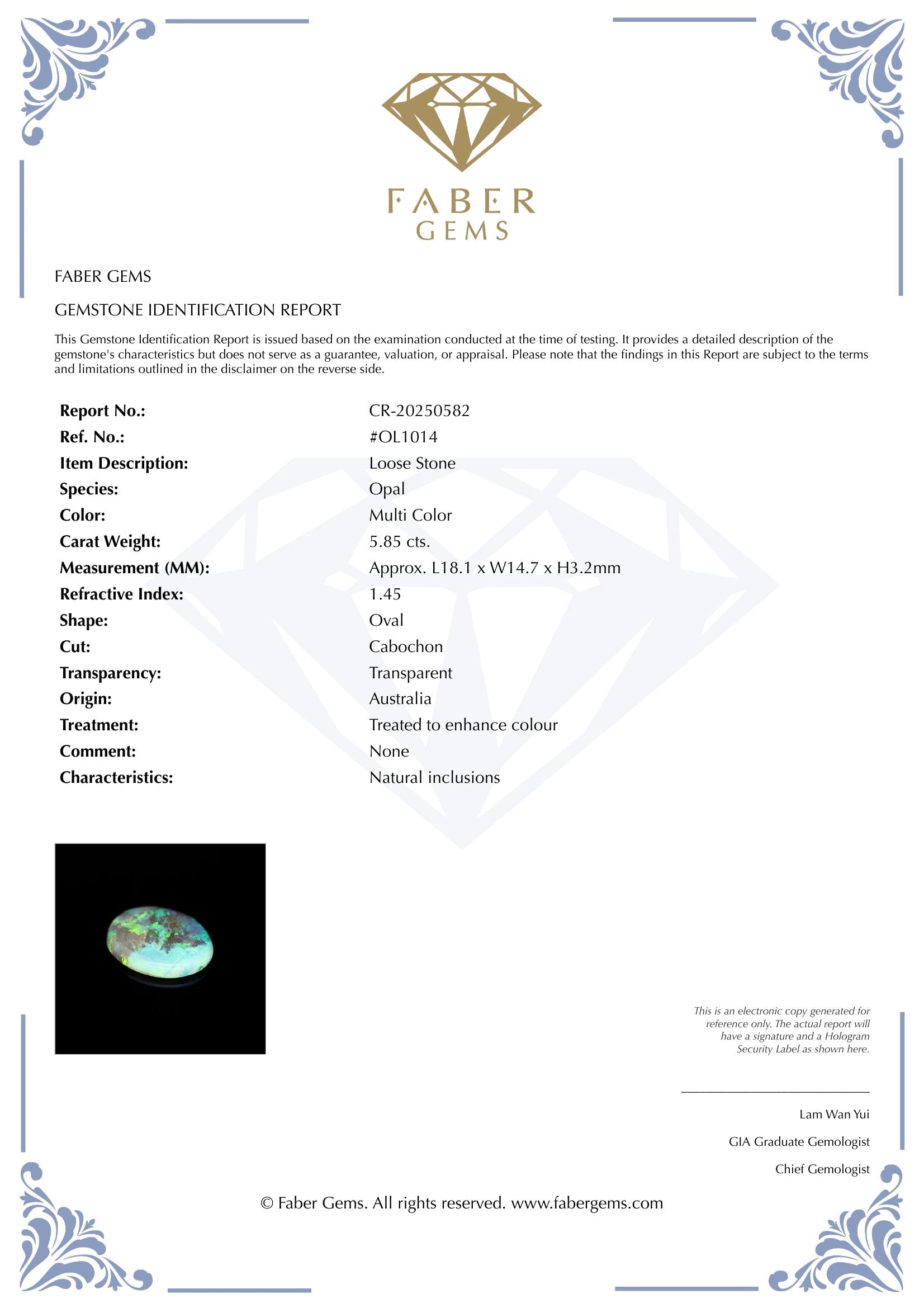 5.85 Ct. Australian Legacy Opal - The Great Barrier Reef #OL1014