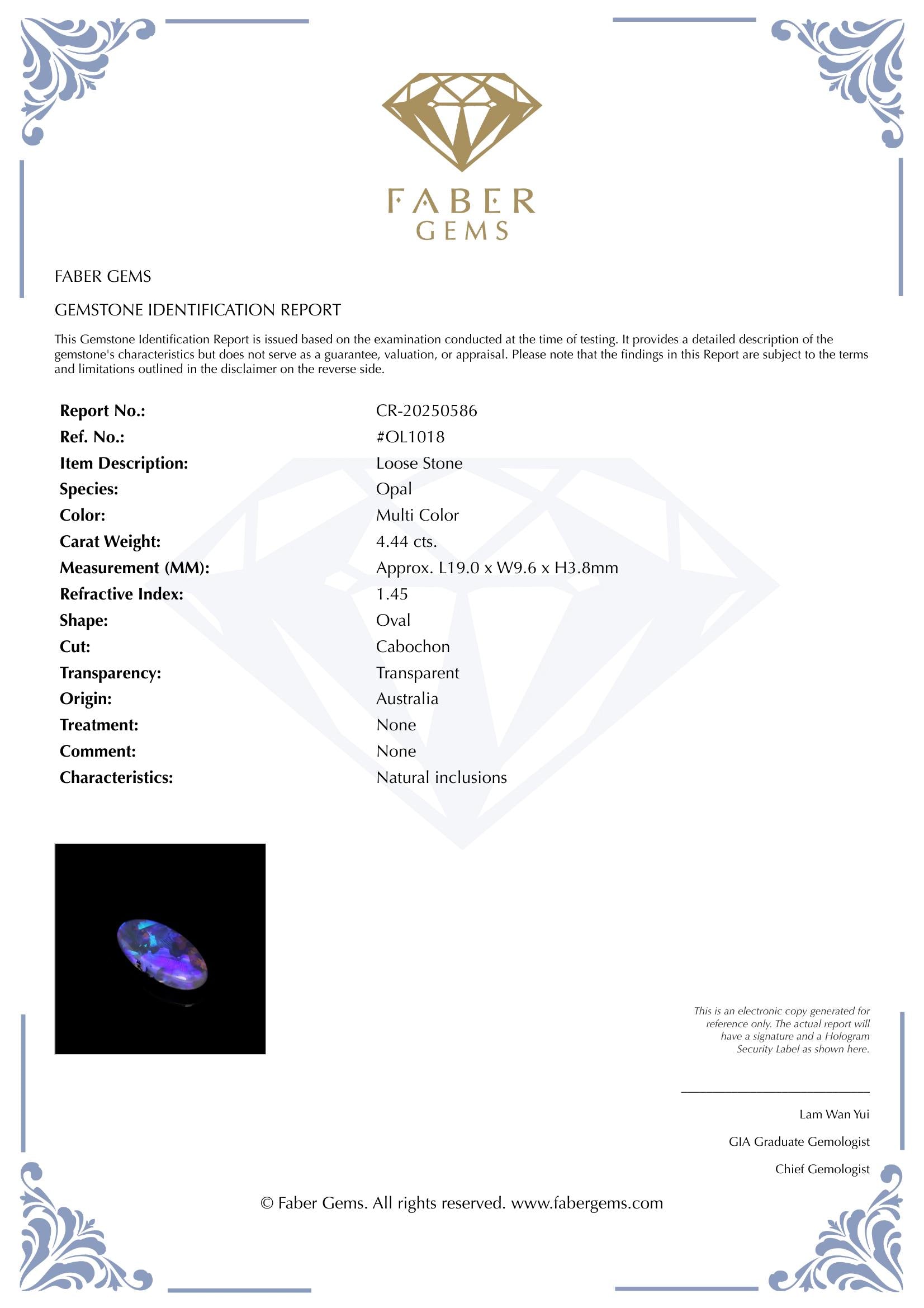 4.44 Ct. Australian Legacy Opal - Rare Semi-Harlequin #OL1018