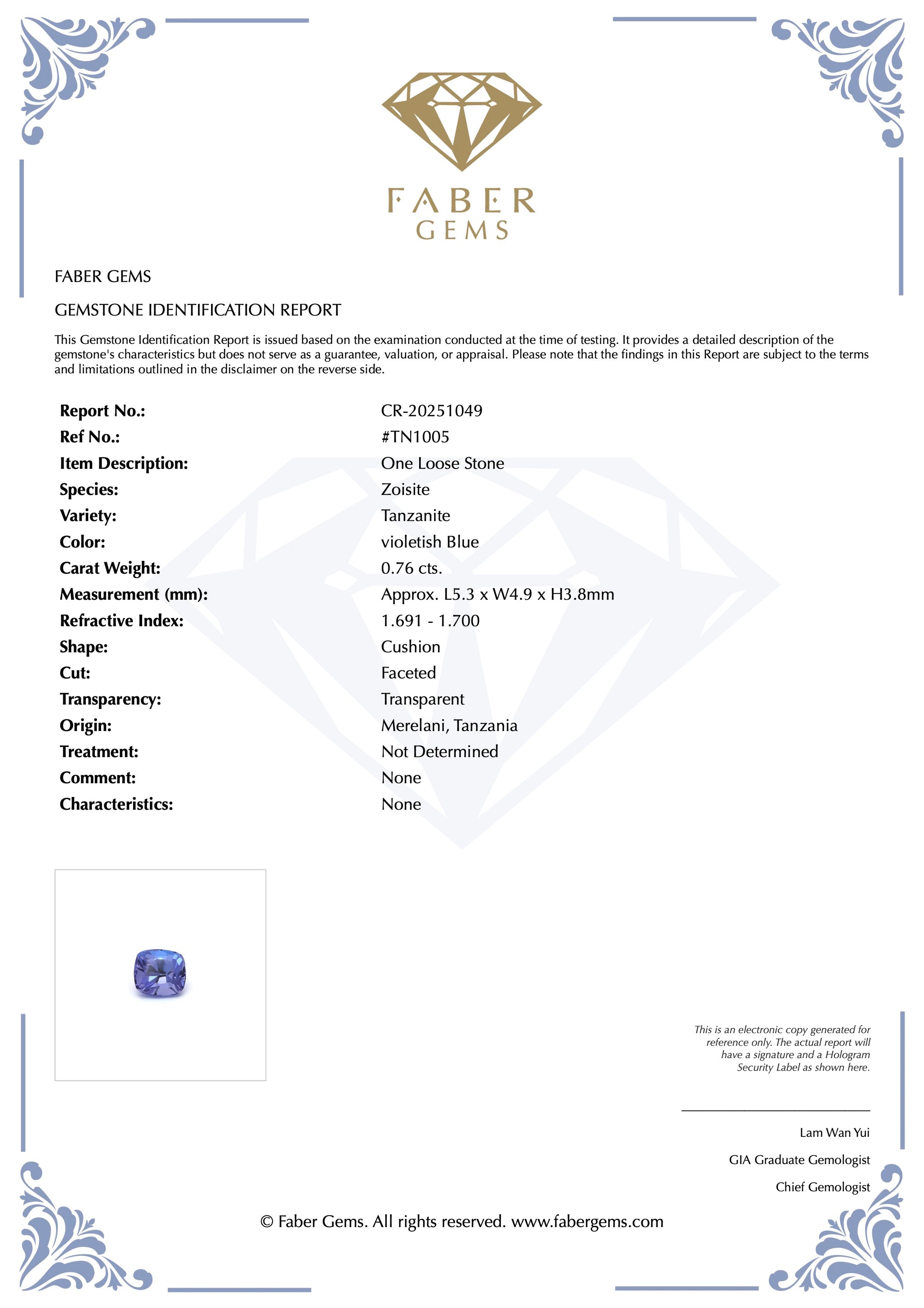 0.76ct. Tanzanite #TN1005 - FABER JEWELS