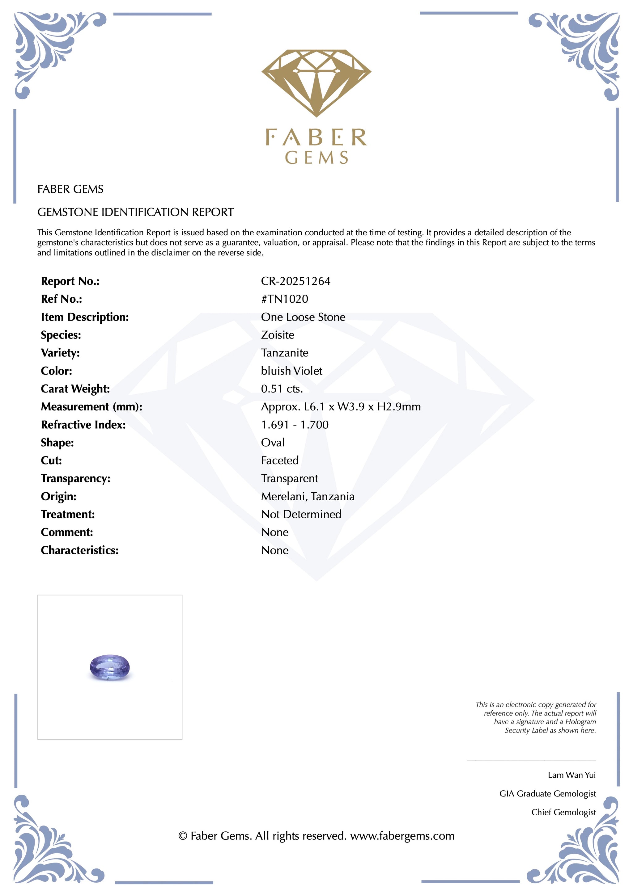 0.51ct. Tanzanite #TN1020 - FABER JEWELS