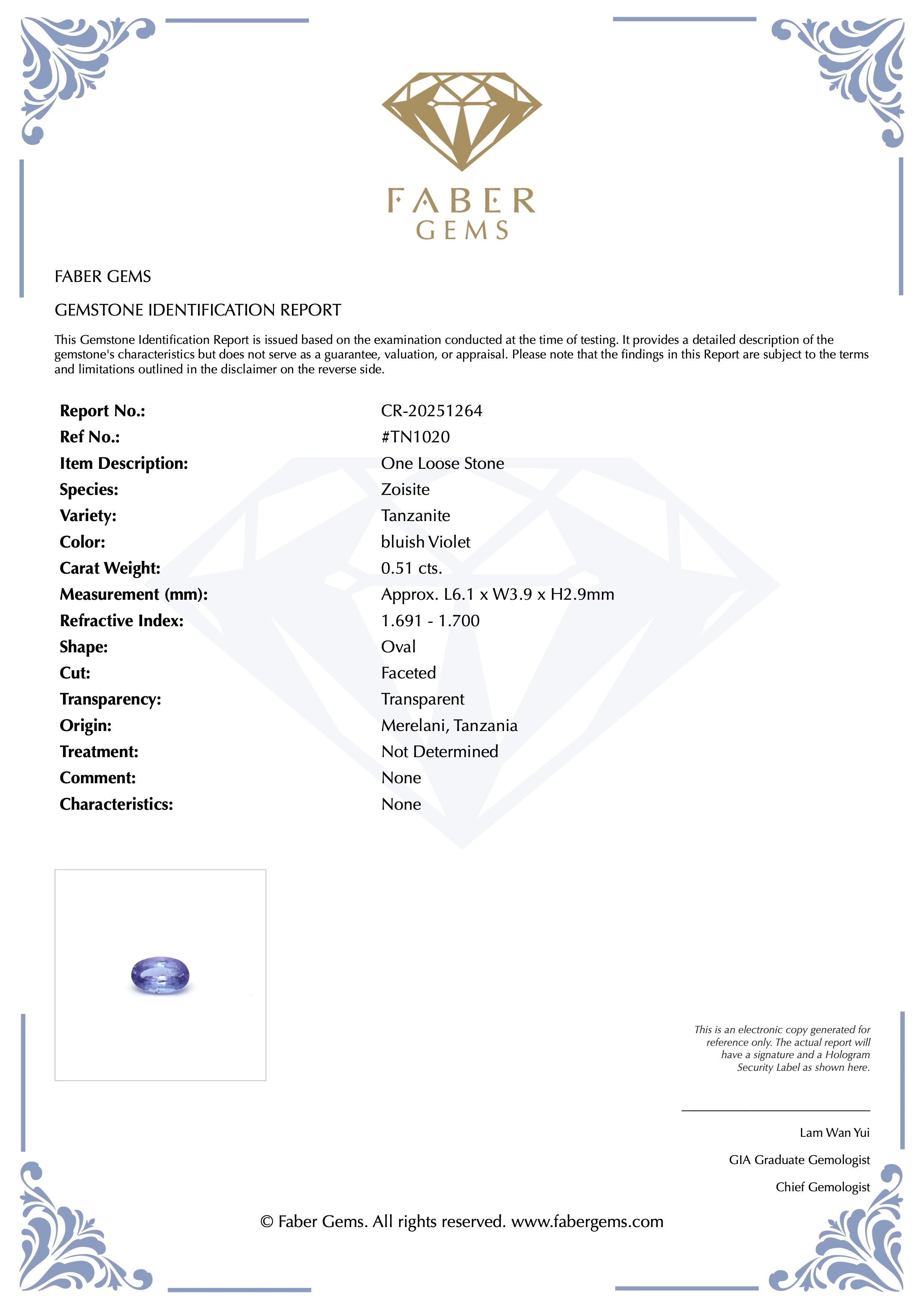 0.51ct. Tanzanite #TN1020 - FABER JEWELS